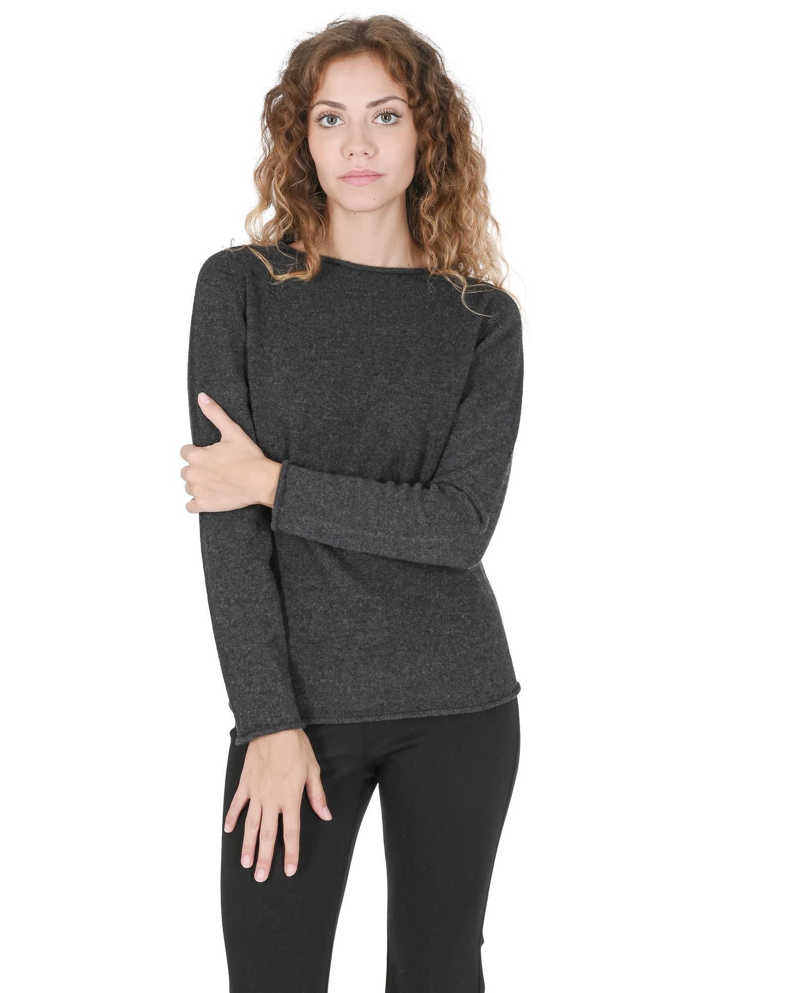V539-BTB107667-202506111621-00 Crown of Edinburgh Cashmere Women's Premium Cashmere Boatneck Sweater in Dark gray - S - Image 1