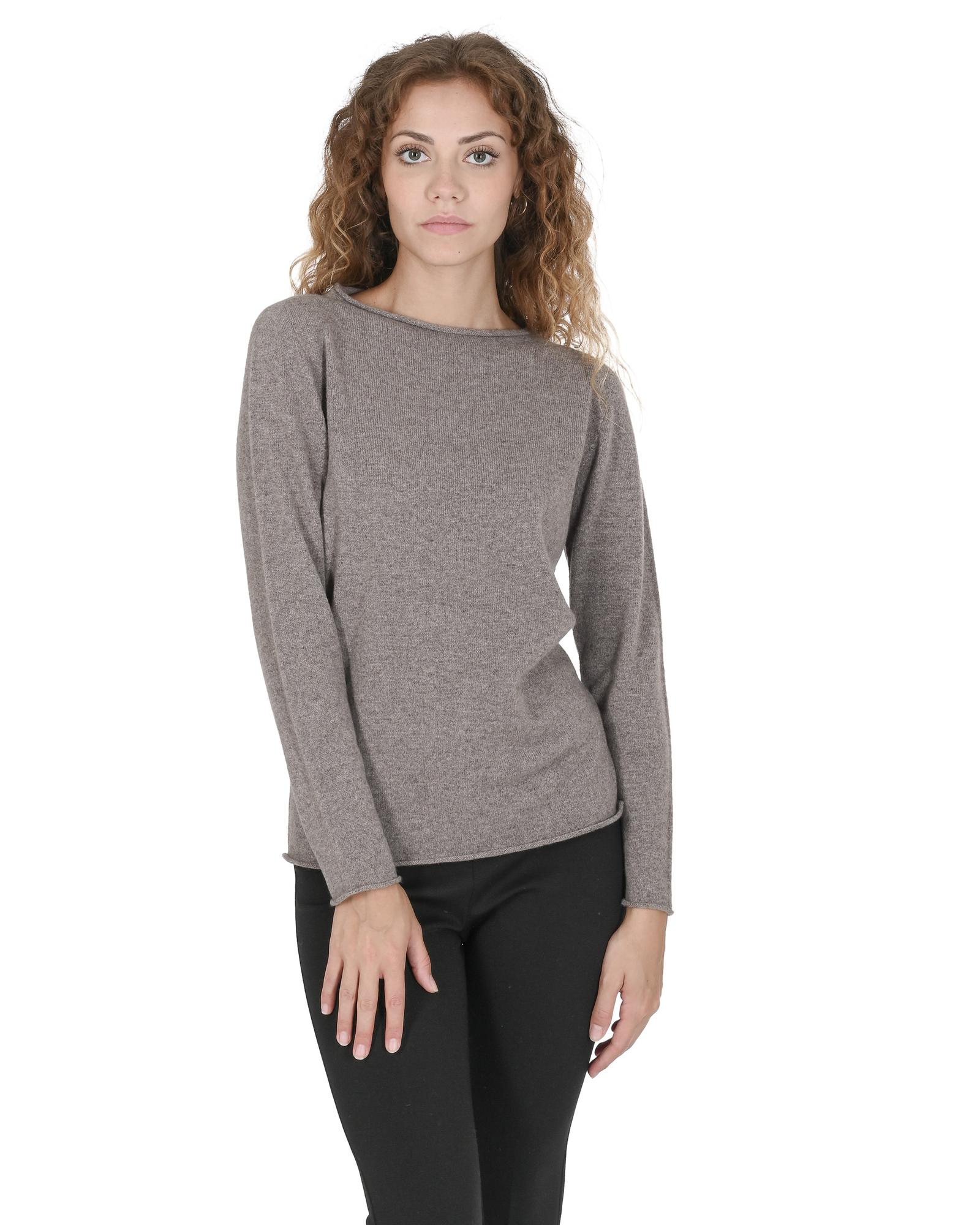 V539-BTB107735-168775-00 Crown of Edinburgh Cashmere Women's Cashmere Boatneck Sweater in Taupe - L - Image 1