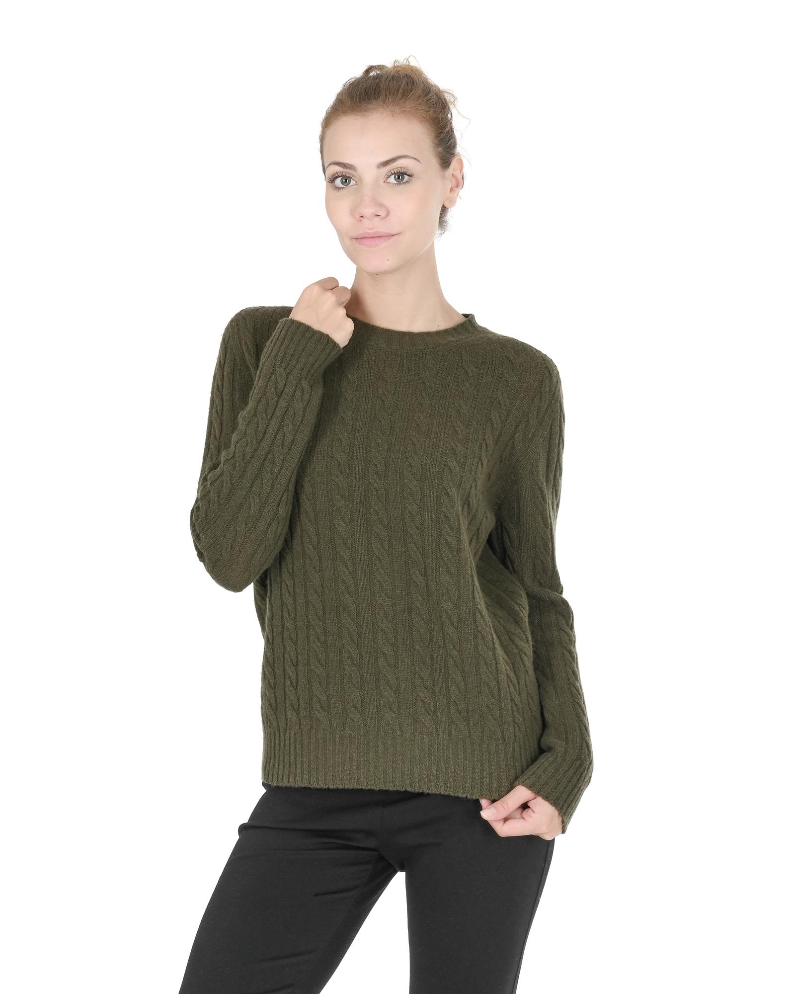 V539-BTB107927-176321-00 Crown of Edinburgh Cashmere Women's Cashmere Womens Round Neck Sweater in Khaki - 38 EU - Image 1