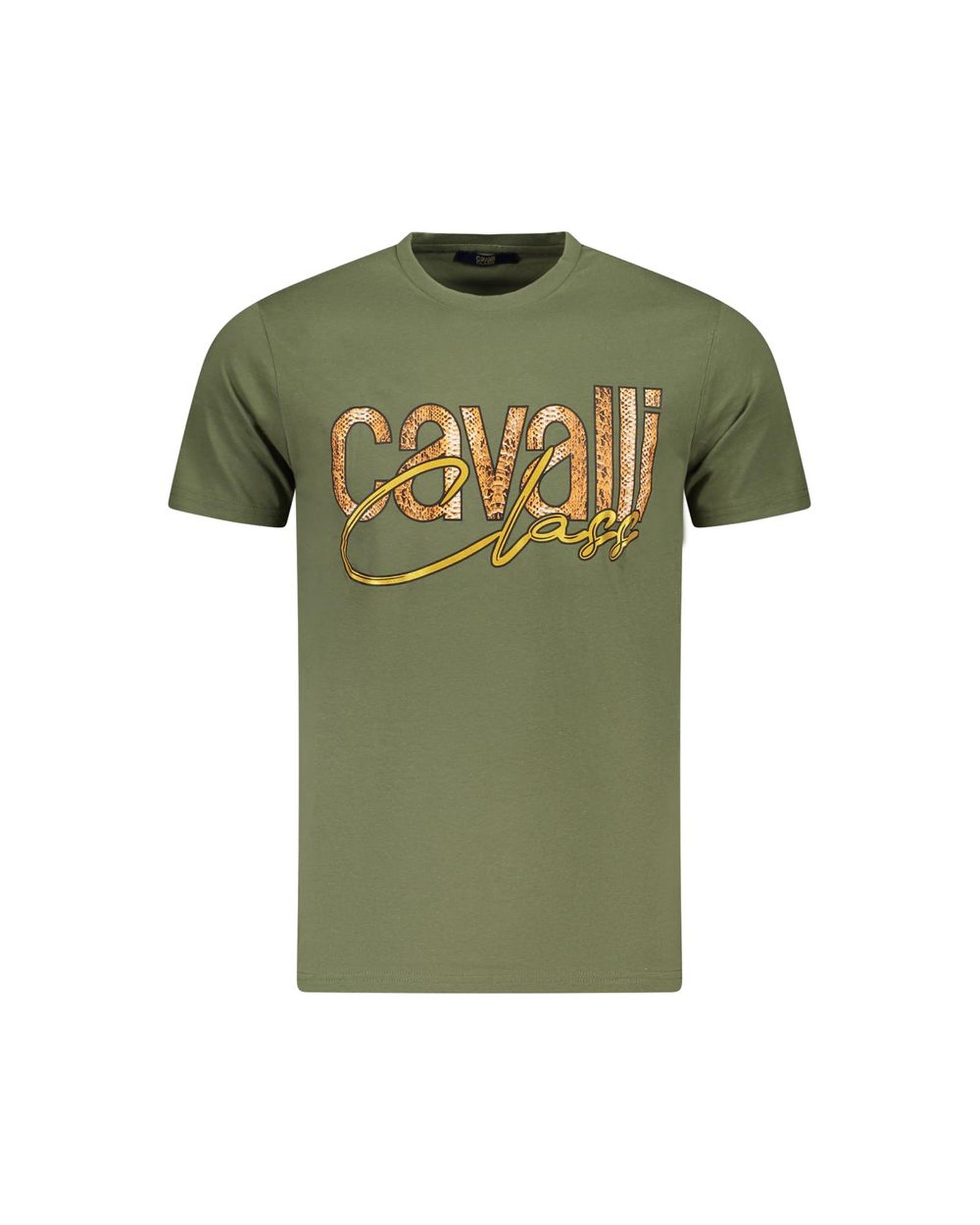 V539-CA-36650-XL-202506161312-00 Cavalli Class Men's Green Cotton T-Shirt - XL - Image 1