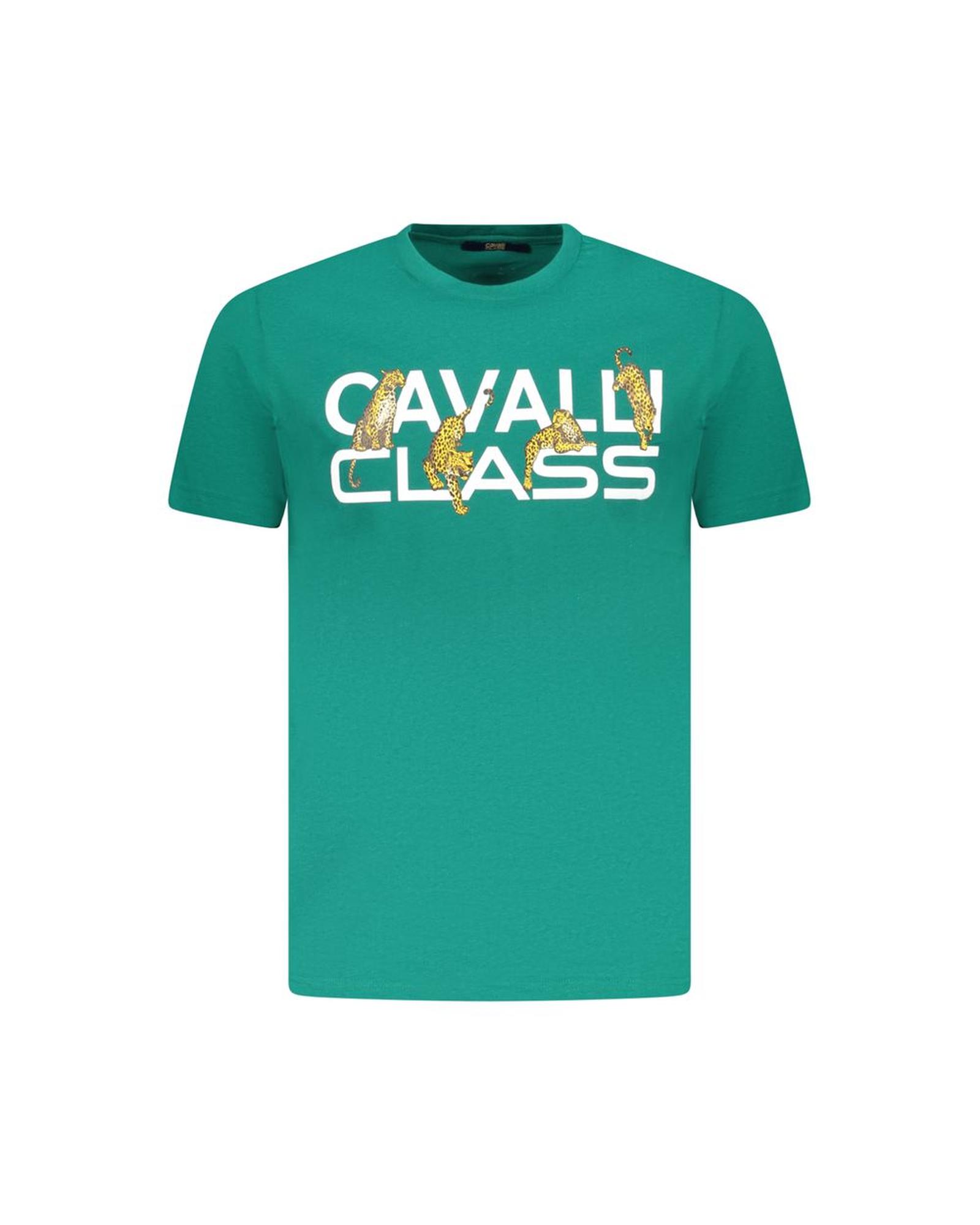 V539-CA-36651-XL-202506161315-00 Cavalli Class Men's Green Cotton T-Shirt - XL - Image 1