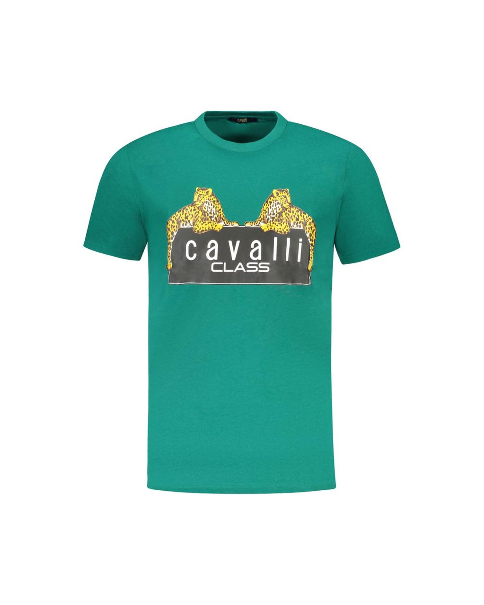 V539-CA-36654-XXL-202506161321-00 Cavalli Class Men's Green Cotton T-Shirt - 2XL - Image 1