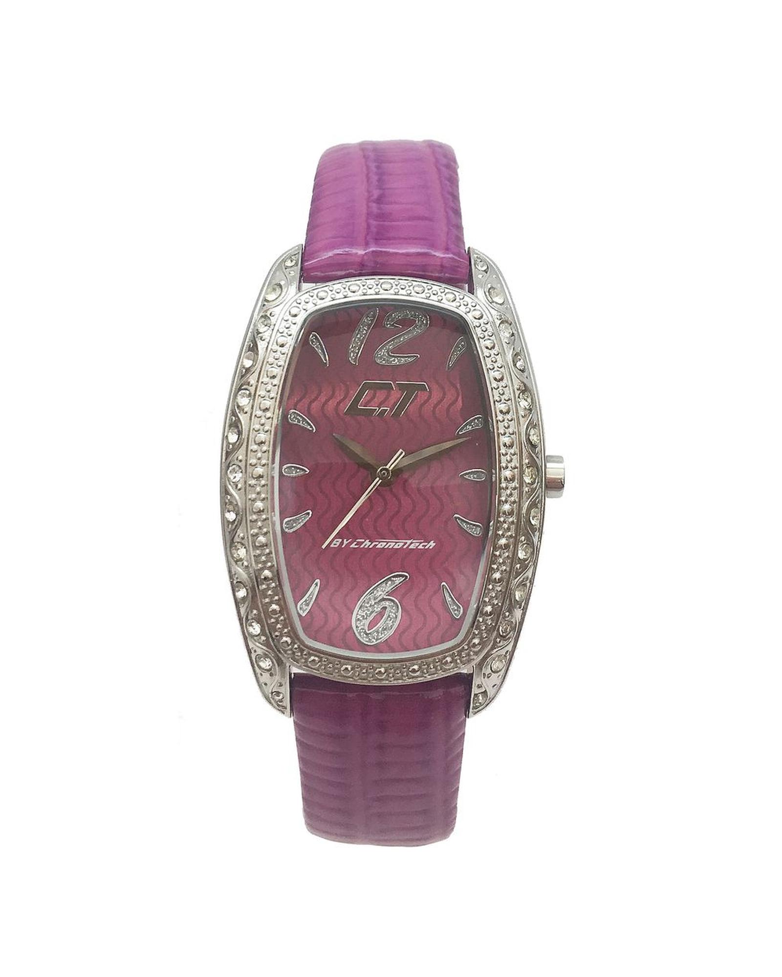 V539-CHCC7121LS08AC-202506161810-00 Chronotech Women's Purple Leather Watch - One Size - Image 1