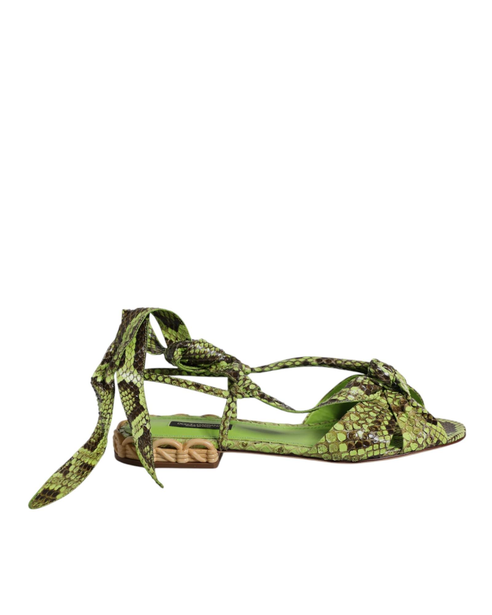 V539-LA12551-375-202506170531-00 Dolce & Gabbana Women's Green Animal Print Ankle Wrap Sandals Shoes - 37.5 EU - Image 1