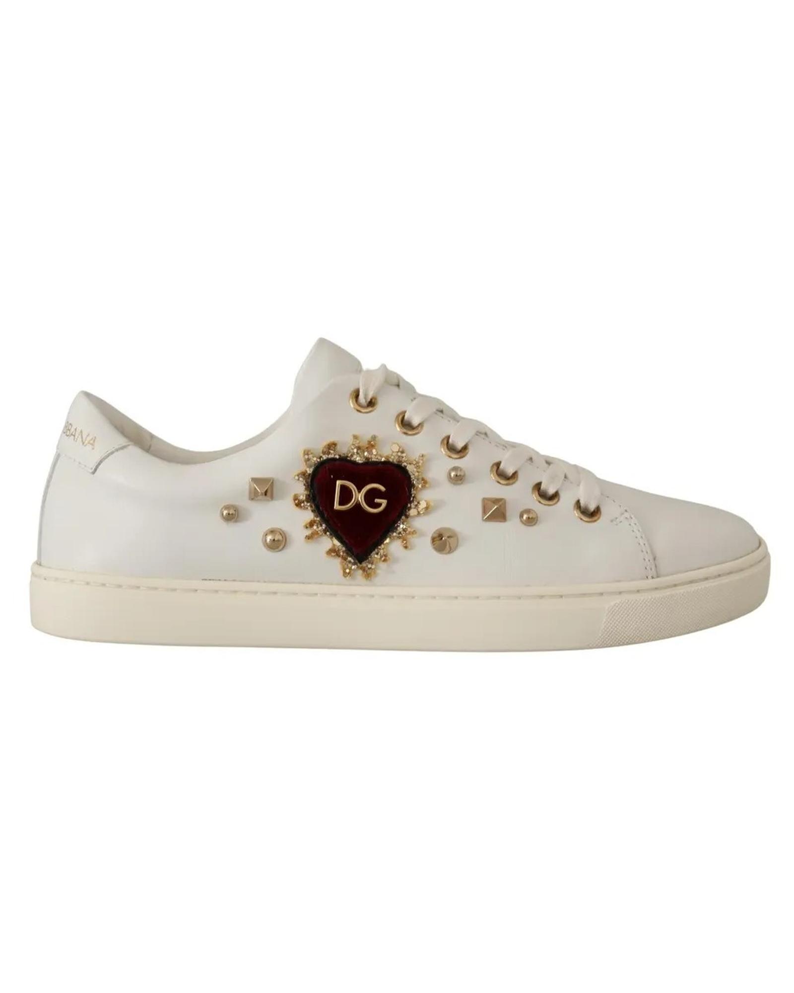 V539-LA9896-36-202506170621-00 Dolce & Gabbana Women's White Leather Gold Red Heart Sneakers Shoes - 36 EU - Image 1