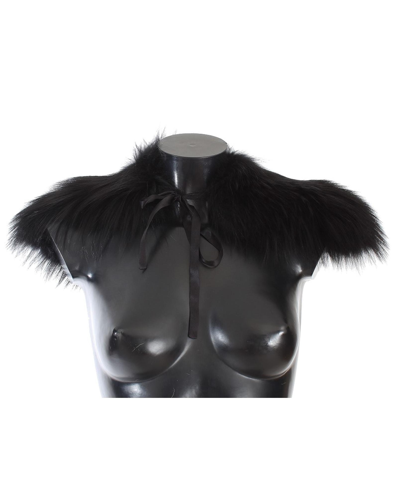 V539-MS1573-5-202509010325-00 Black Fox Fur Shoulder Wrap by Dolce & Gabbana 38 IT Women - Image 1