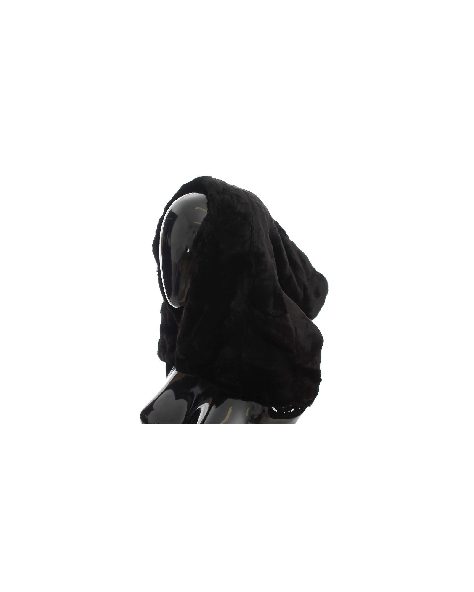 V539-MS811-202509010710-00 Dolce & Gabbana Black Weasel Fur Hooded Scarf Wrap One Size Women - Image 1