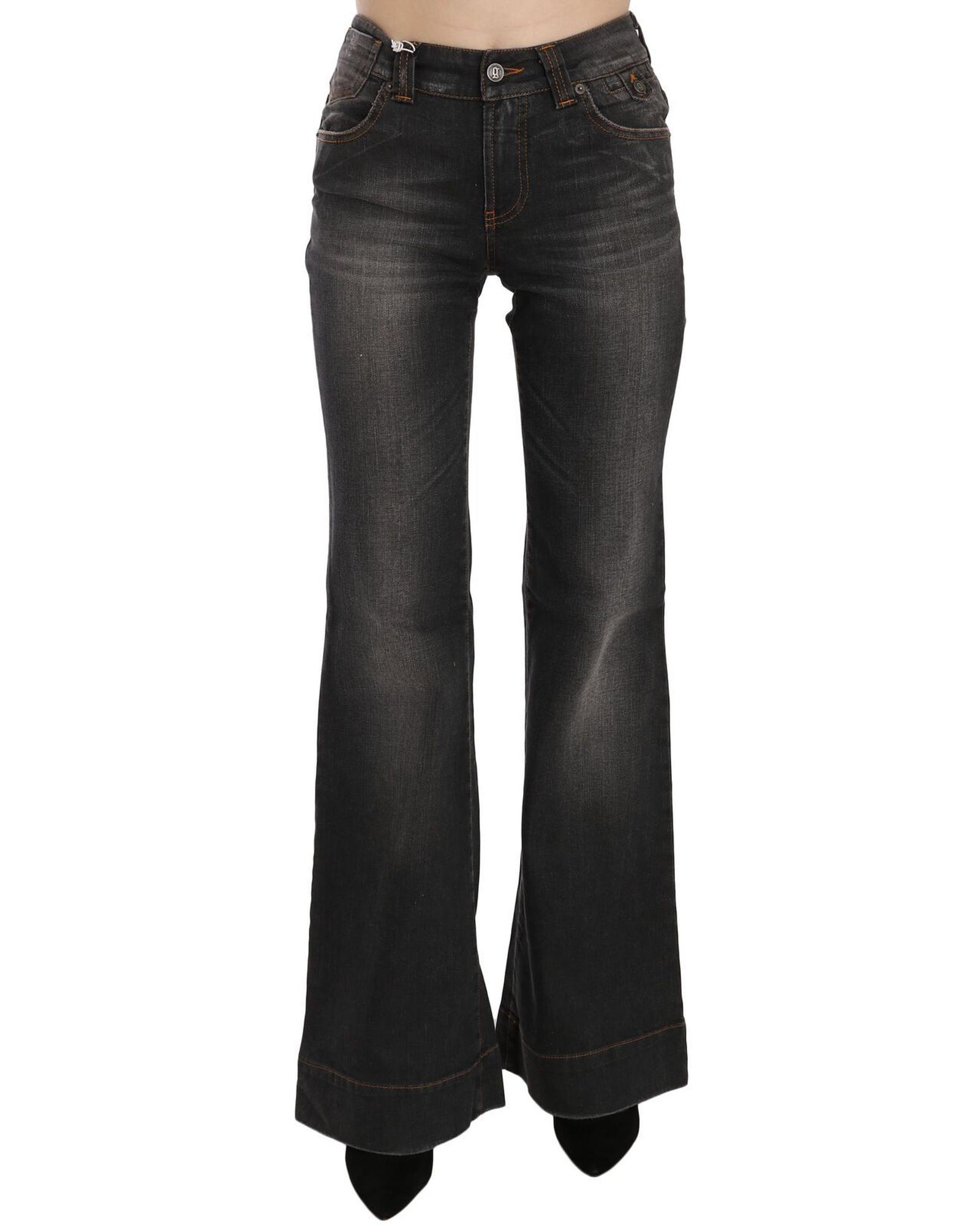 V539-PAN70553-26-202509011405-00 Mid Waist Flared Denim Casual Pants with Logo Details W26 US Women - Image 1