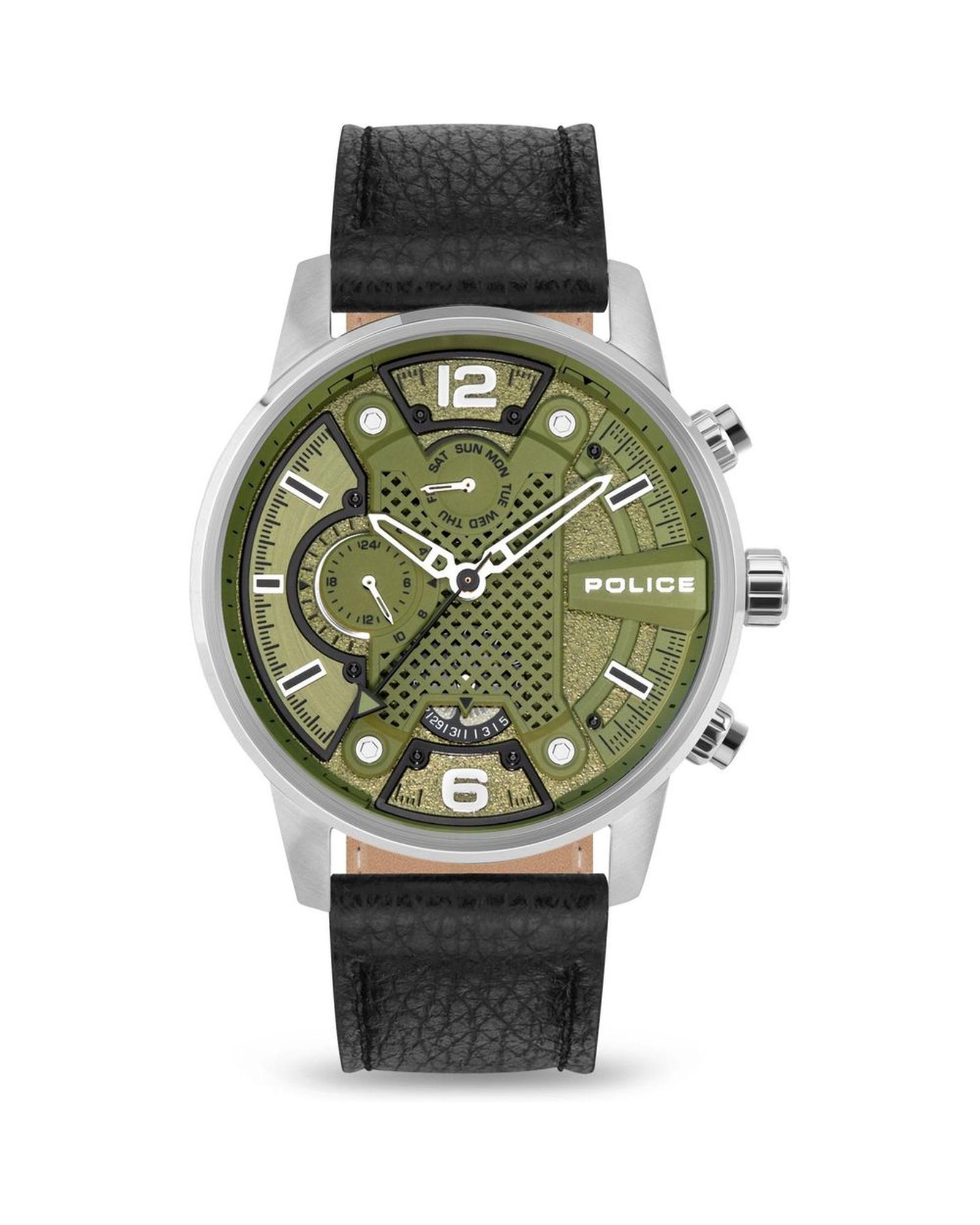 V539-POPEWJF2203305AC-202506180353-00 Police Men's Black Leather Watch - One Size - Image 1