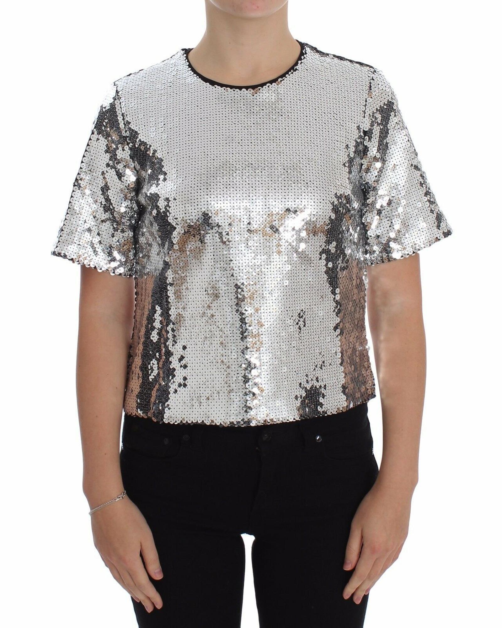 V539-SIG20502-44-202509010810-00 Enchanted Sicily Sequined Blouse Top 44 IT Women - Image 1