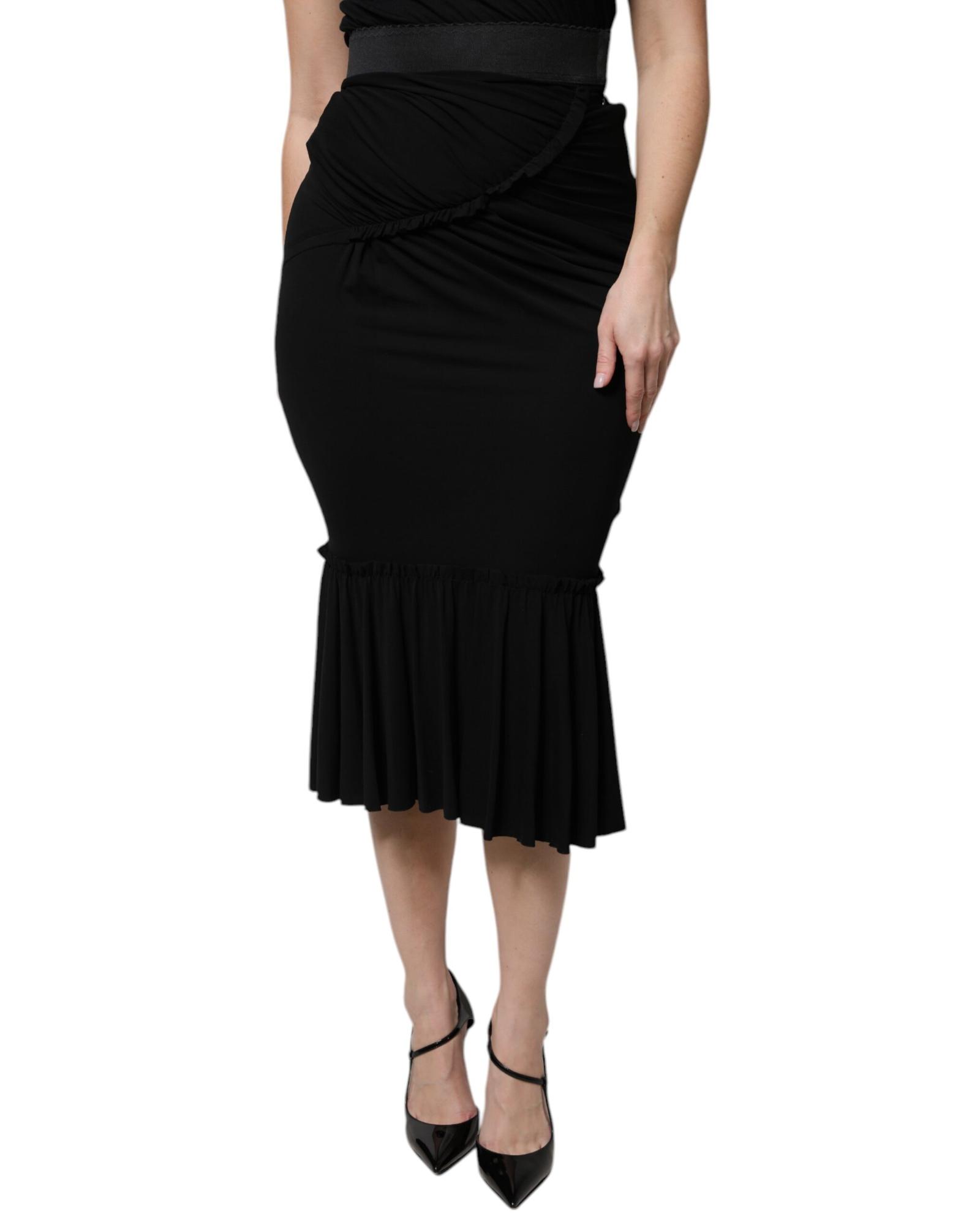 V539-SKI2077-38-202506180541-00 Dolce & Gabbana Women's Black Mermaid Cut High Waist Midi Skirt - 38 IT - Image 1