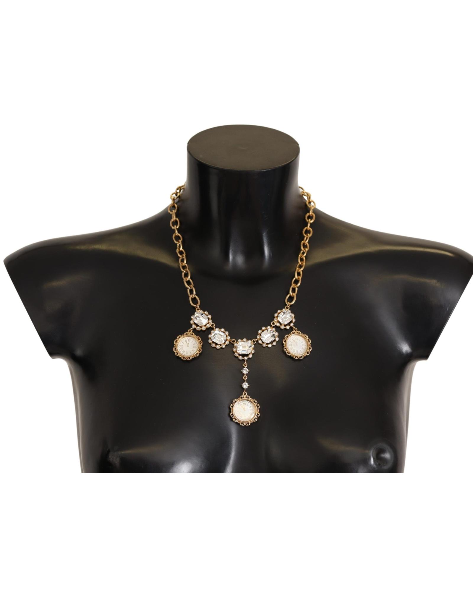V539-SMY100954-202506180610-00 Dolce & Gabbana Women's Gold Clock Statet Crystal Chain Necklace - One Size - Image 1