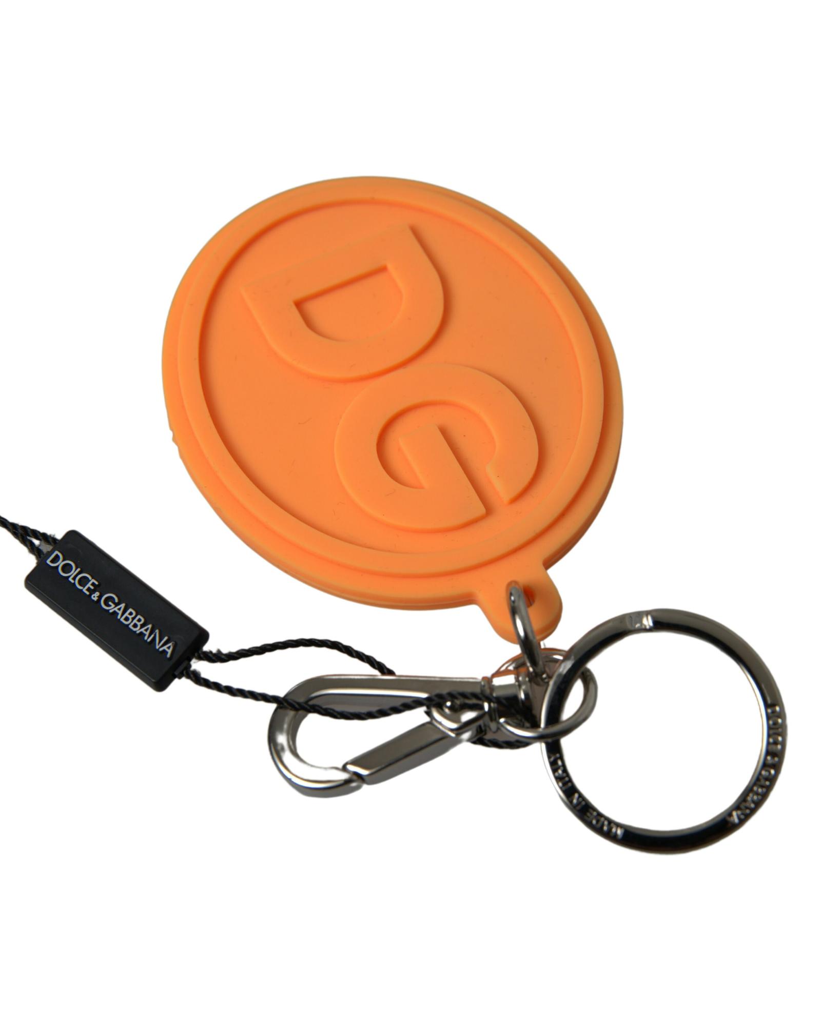 V539-SMY101167-176961-00 Dolce & Gabbana Women's Orange Rubber DG Logo Gold Brass Metal Keychain - One Size - Image 1