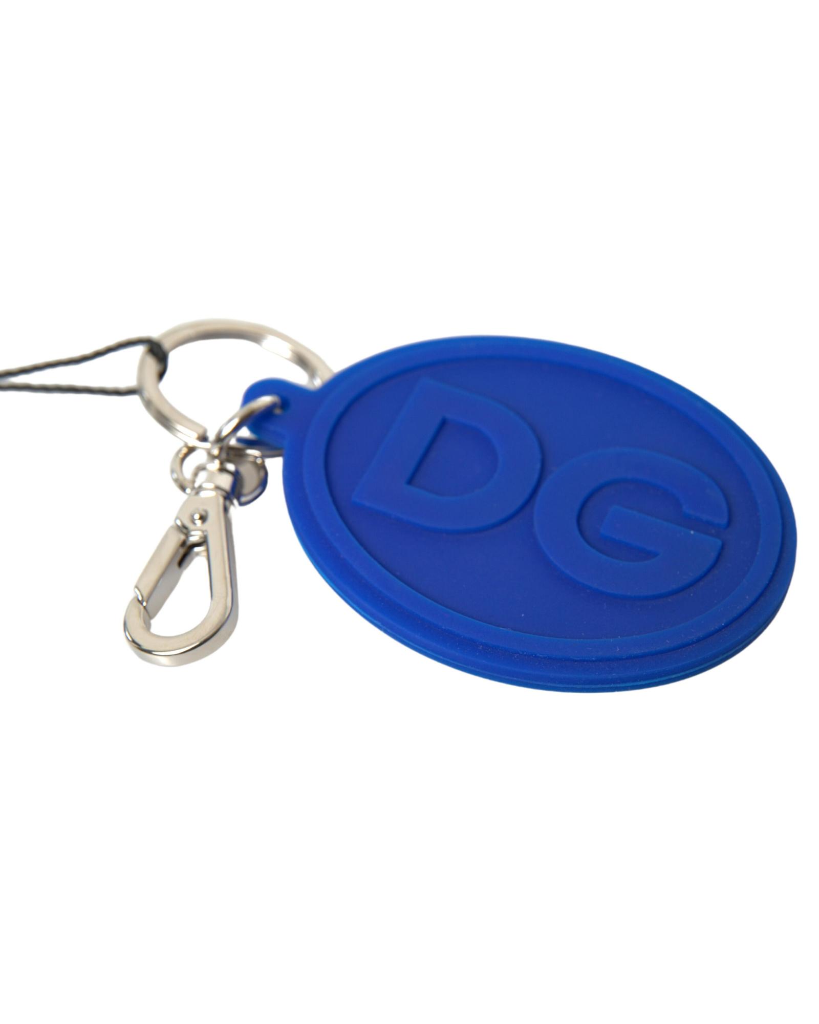 V539-SMY101169-175873-00 Dolce & Gabbana Women's Blue Rubber DG Logo Silver Brass Metal Keyring Keychain - One Size - Image 1