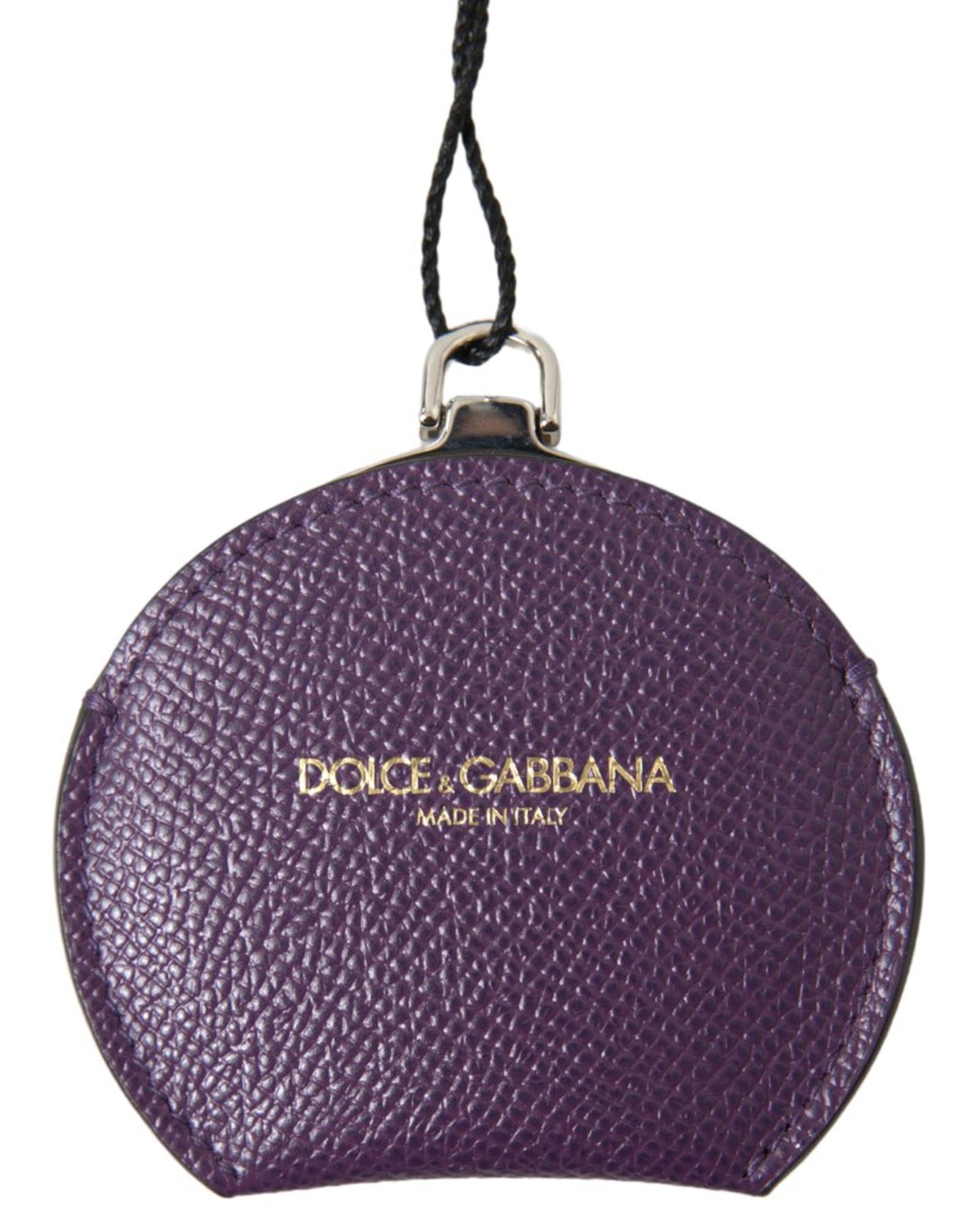 V539-SMY101194-176480-00 Dolce & Gabbana Women's Purple Calfskin Leather Round Hand Mirror Holder - One Size - Image 1