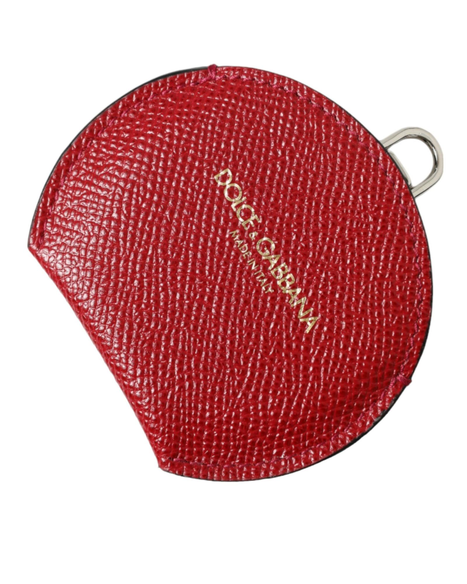V539-SMY101228-202506180611-00 Dolce & Gabbana Women's Red Calfskin Leather Round Logo Hand Mirror Holder - One Size - Image 1