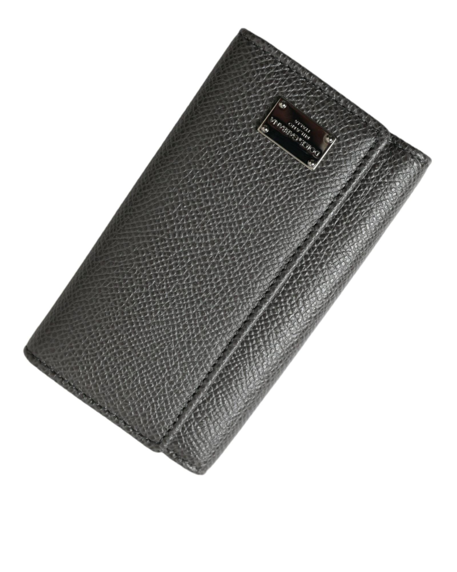 V539-SMY101305-202506180612-00 Dolce & Gabbana Men's Black Leather Silver Metal Logo Plaque Trifold Keyring - One Size - Image 1