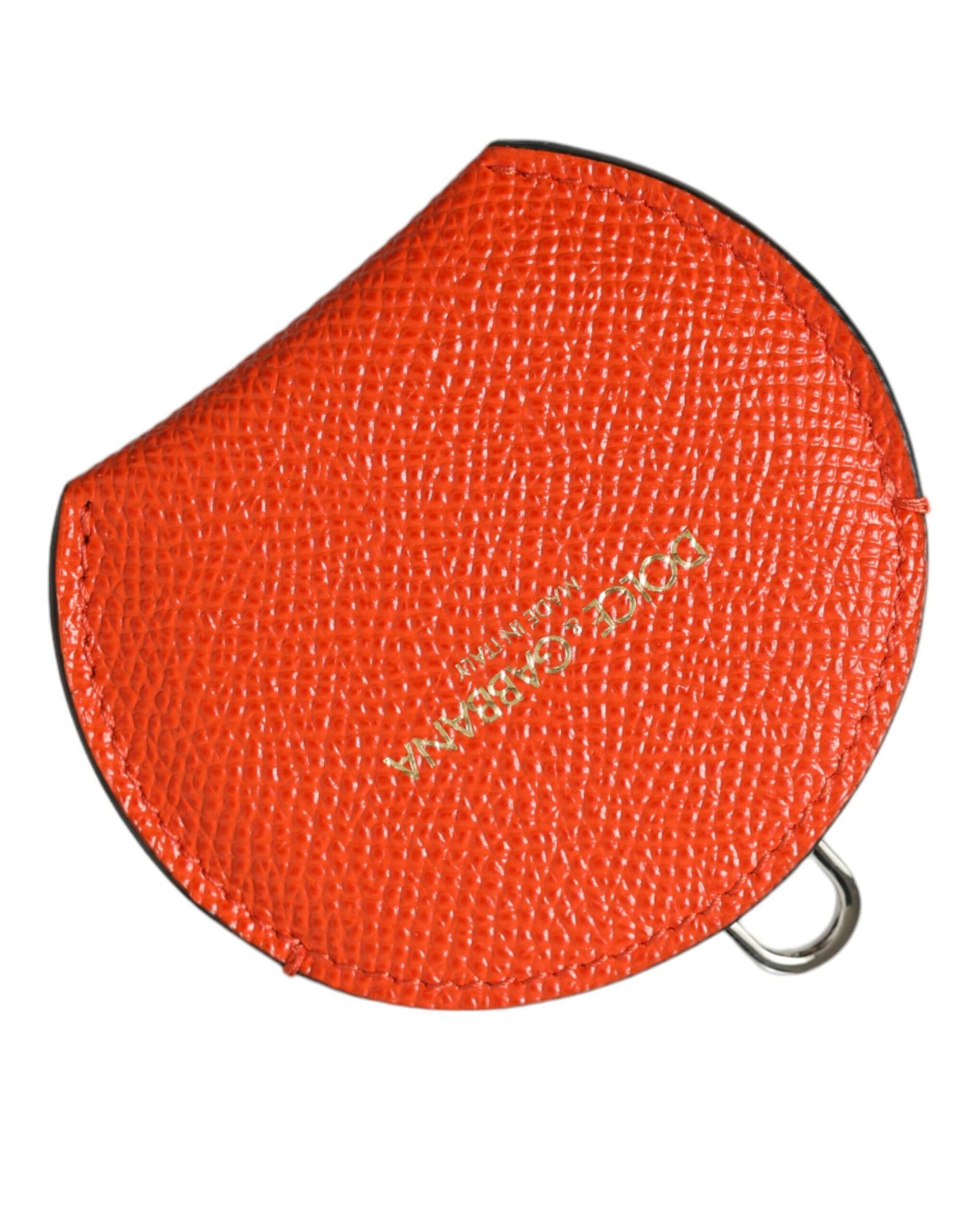 V539-SMY101348-202506180615-00 Dolce & Gabbana Women's Orange Calfskin Leather Round Logo Hand Mirror Holder - One Size - Image 1