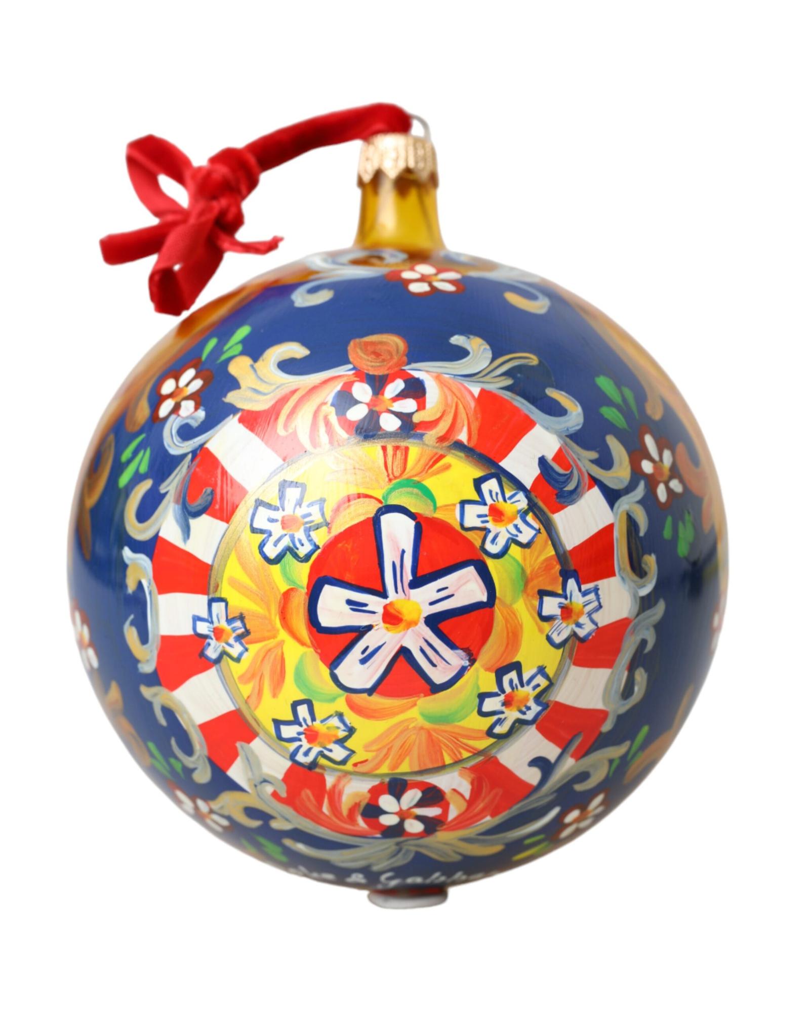 V539-SMY10188-202506180621-00 Dolce & Gabbana Women's Gold Tone Carretto Print Round Ornat Christmas Ball - One Size - Image 1