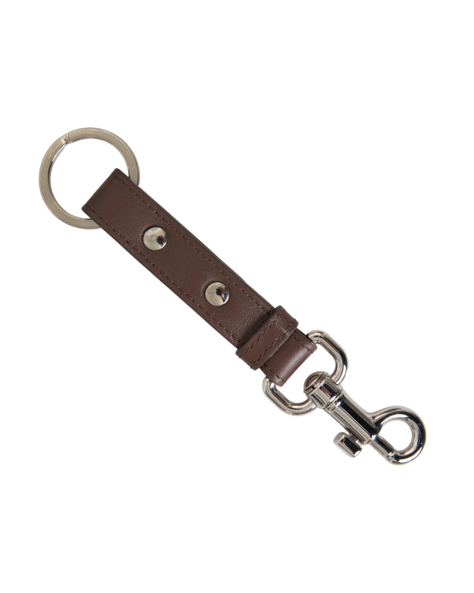 V539-SMY10237-202506180621-00 Dolce & Gabbana Women's Brown Plain Leather Silver Brass Keyring Holder Keychain - One Size - Image 1