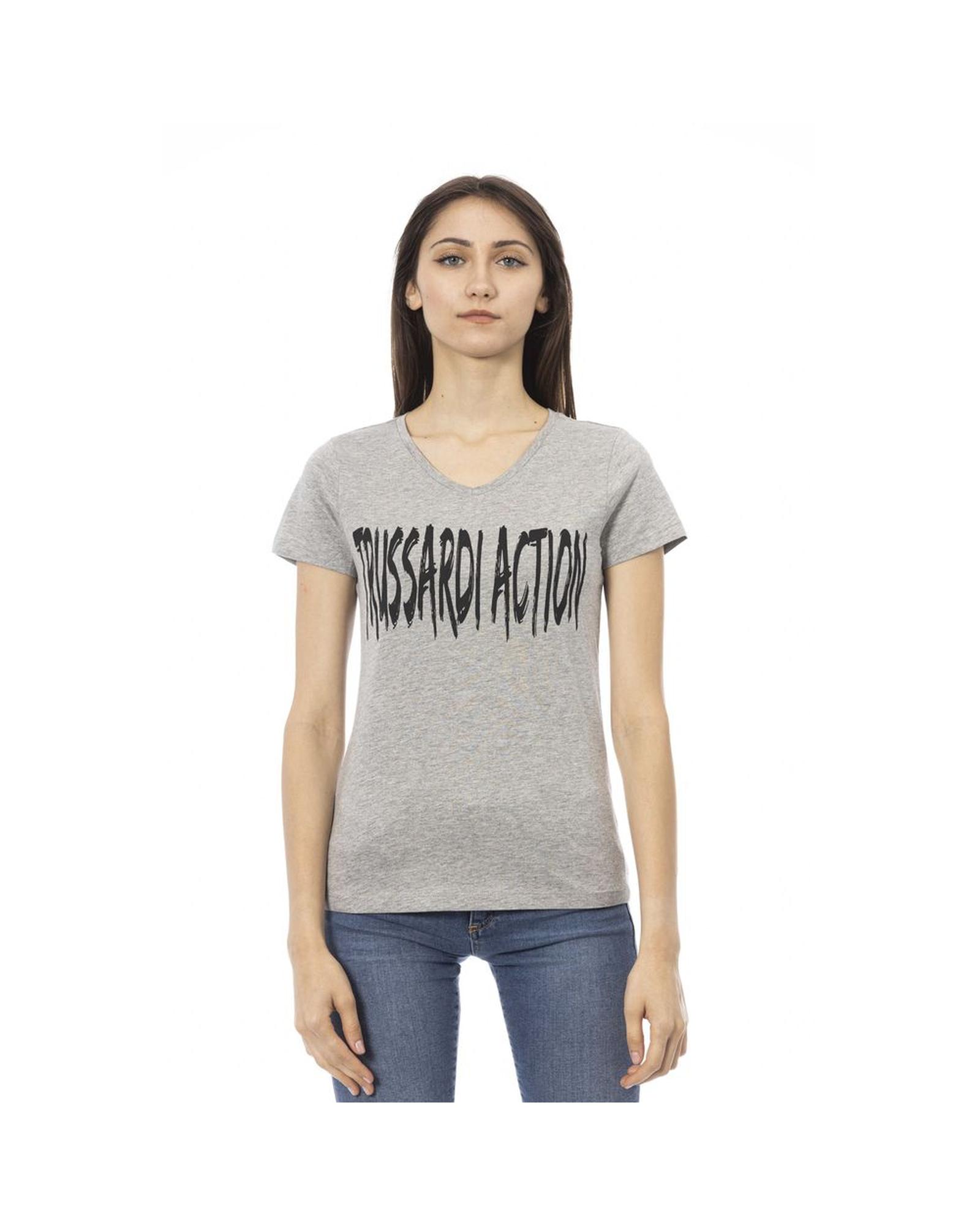 V539-TR-24174-XXL-202506181315-00 Trussardi Action Women's Elegant Gray V-Neck Tee with Chic Print - 2XL - Image 1