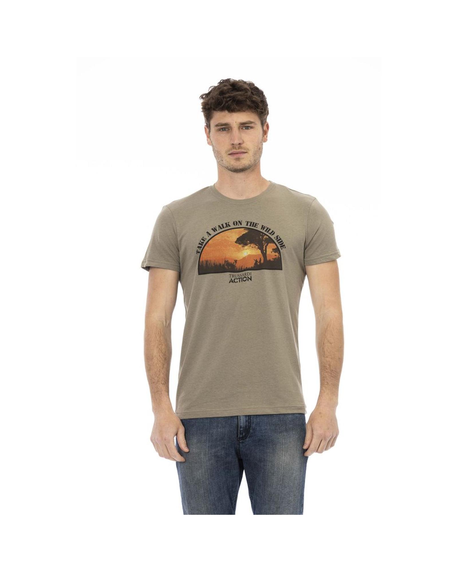 V539-TR-24177-L-202506181315-00 Trussardi Action Men's Sleek Green Short Sleeve Tee with Chic Front Print - L - Image 1