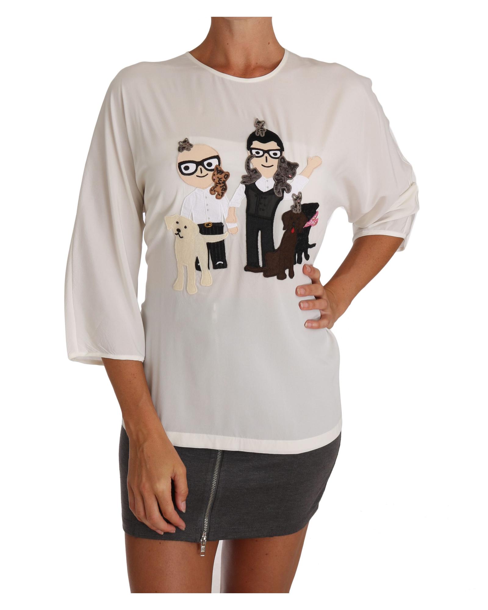 V539-TSH2672-42-202508312325-00 DOLCE & GABBANA White Multicolor Figure Family T-shirt 42 IT Women - Image 1