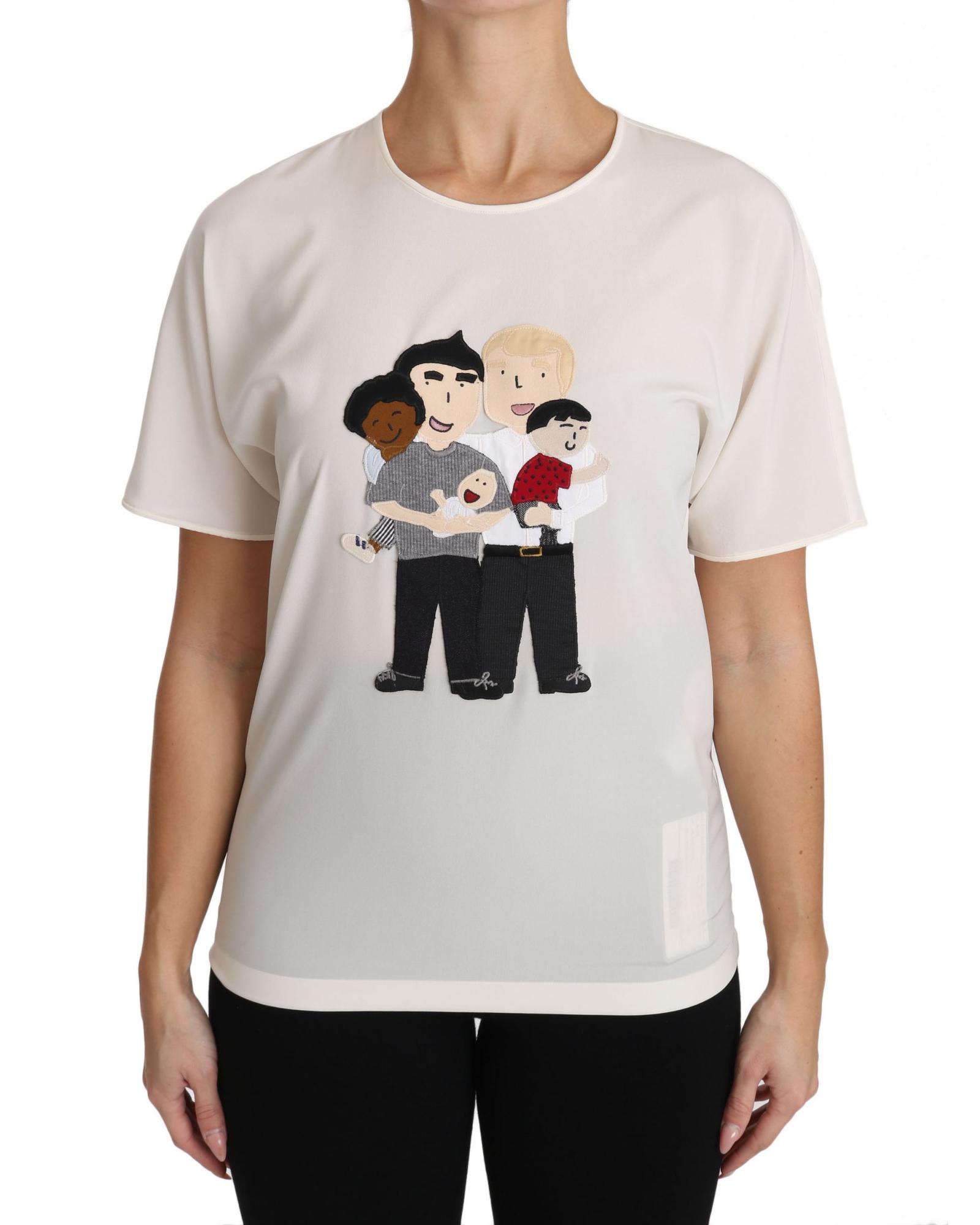 V539-TSH3082-38-202509010725-00 DOLCE & GABBANA Figure Family Silk T-Shirt 38 IT Women - Image 1