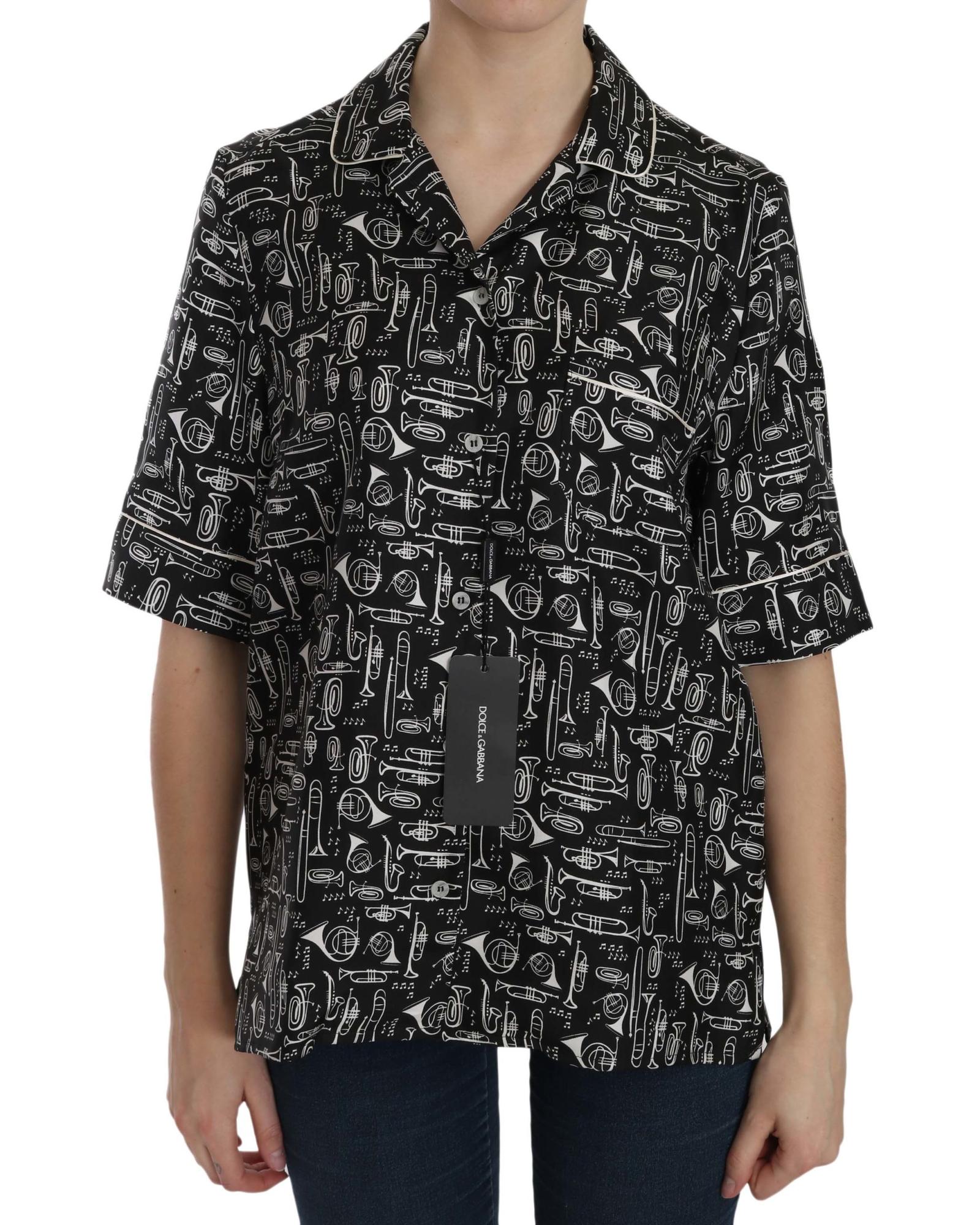 V539-TSH3116-36-202509011525-00 Musical Instrument Print Collared Top 36 IT Women - Image 1