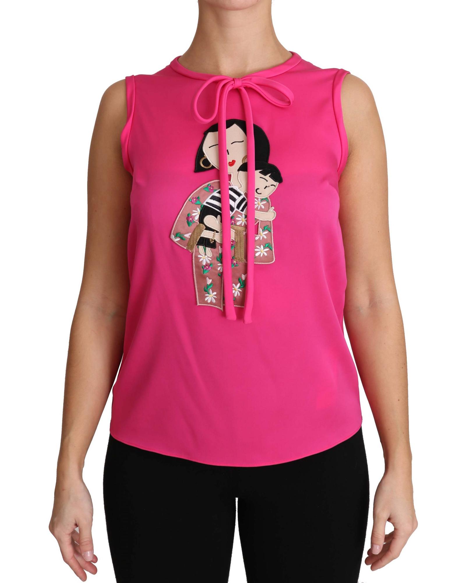 V539-TSH3161-38-202509012130-00 Stunning Dolce & Gabbana Family Silk Tank Top Shirt 38 IT Women - Image 1