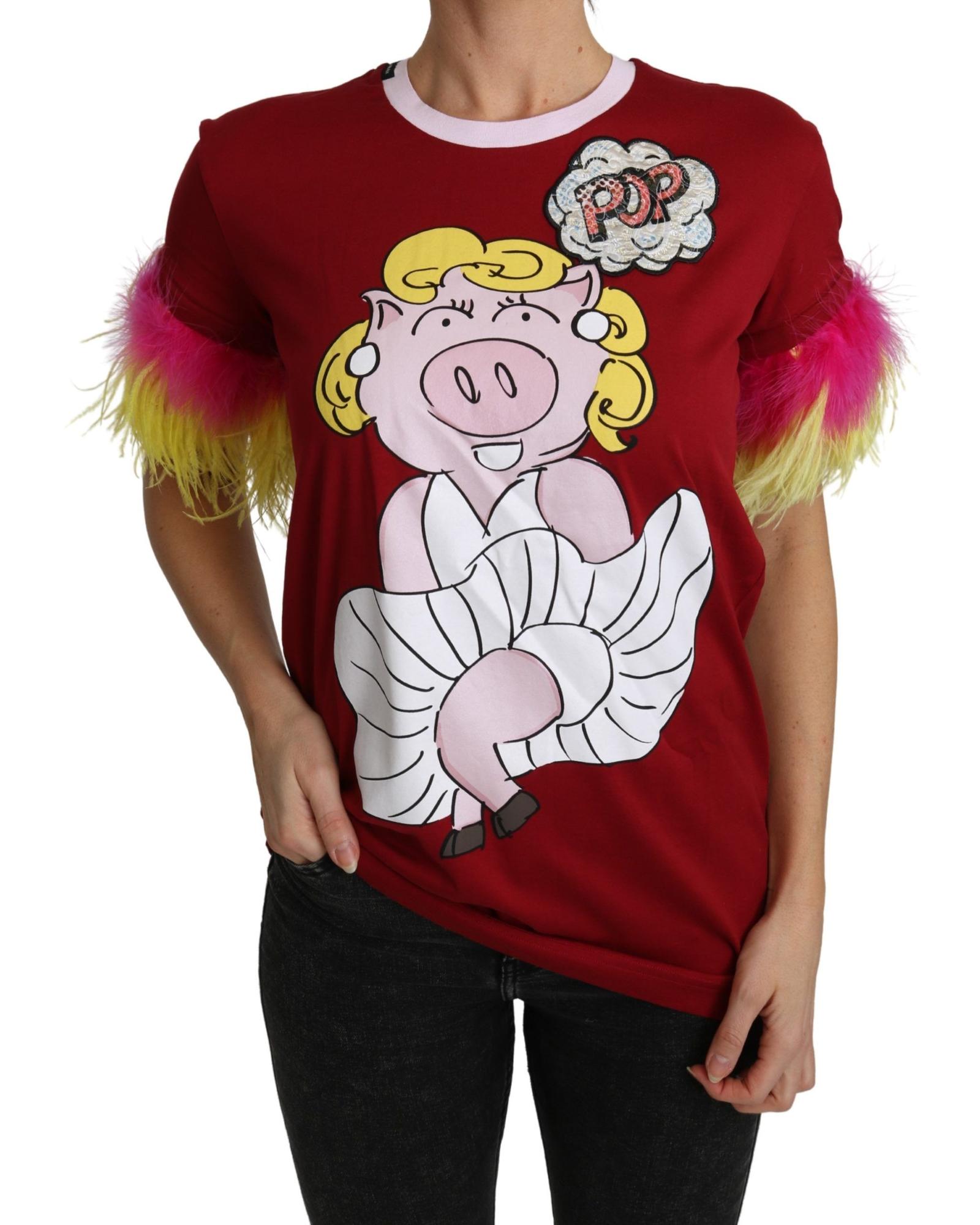 V539-TSH4846-40-202508311950-00 New Dolce & Gabbana Short Sleeves Crew Neck T-shirt with Pig Print Embroidery 40 IT Women - Image 1