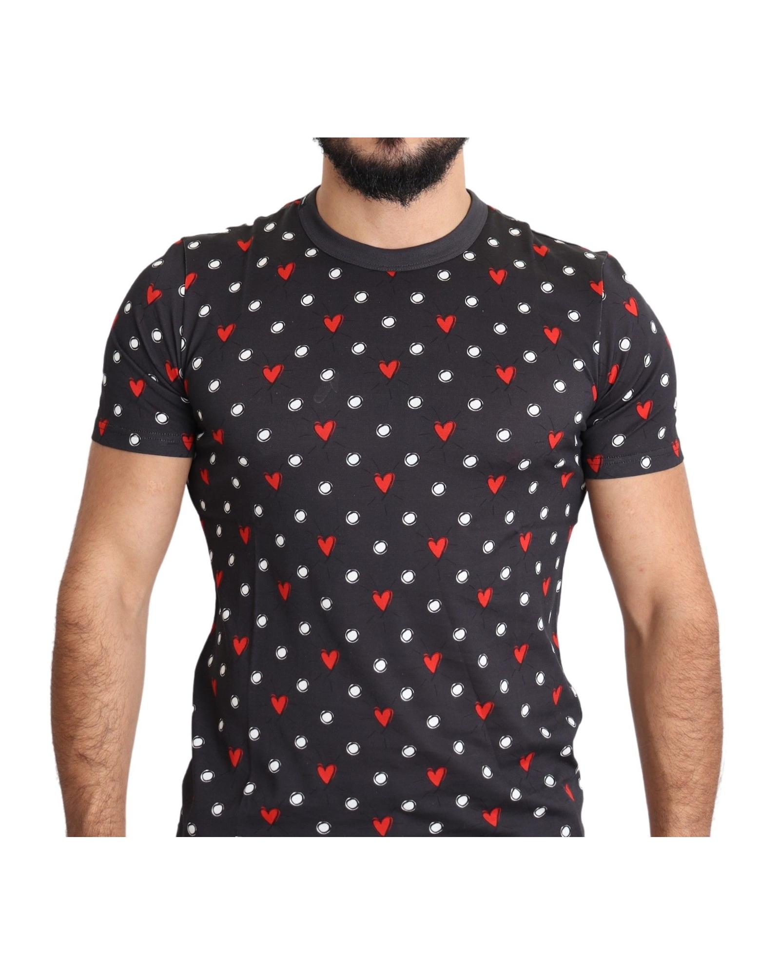 V539-TSH5470-48-202509011110-00 Gorgeous Dolce & Gabbana Dark Gray Hearts Print T-Shirt 48 IT Men - Image 1