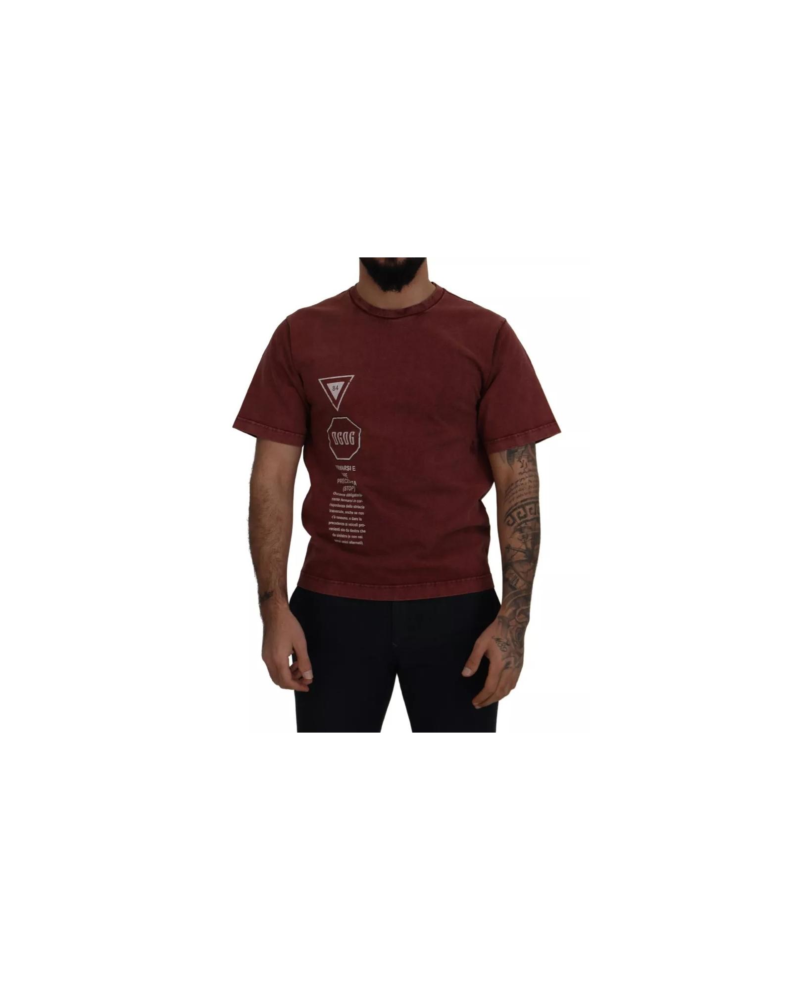 V539-TSH83073-44-202506181140-00 Dolce & Gabbana Men's Maroon Printed Crewneck Tee Cotton T-shirt - 44 IT - Image 1