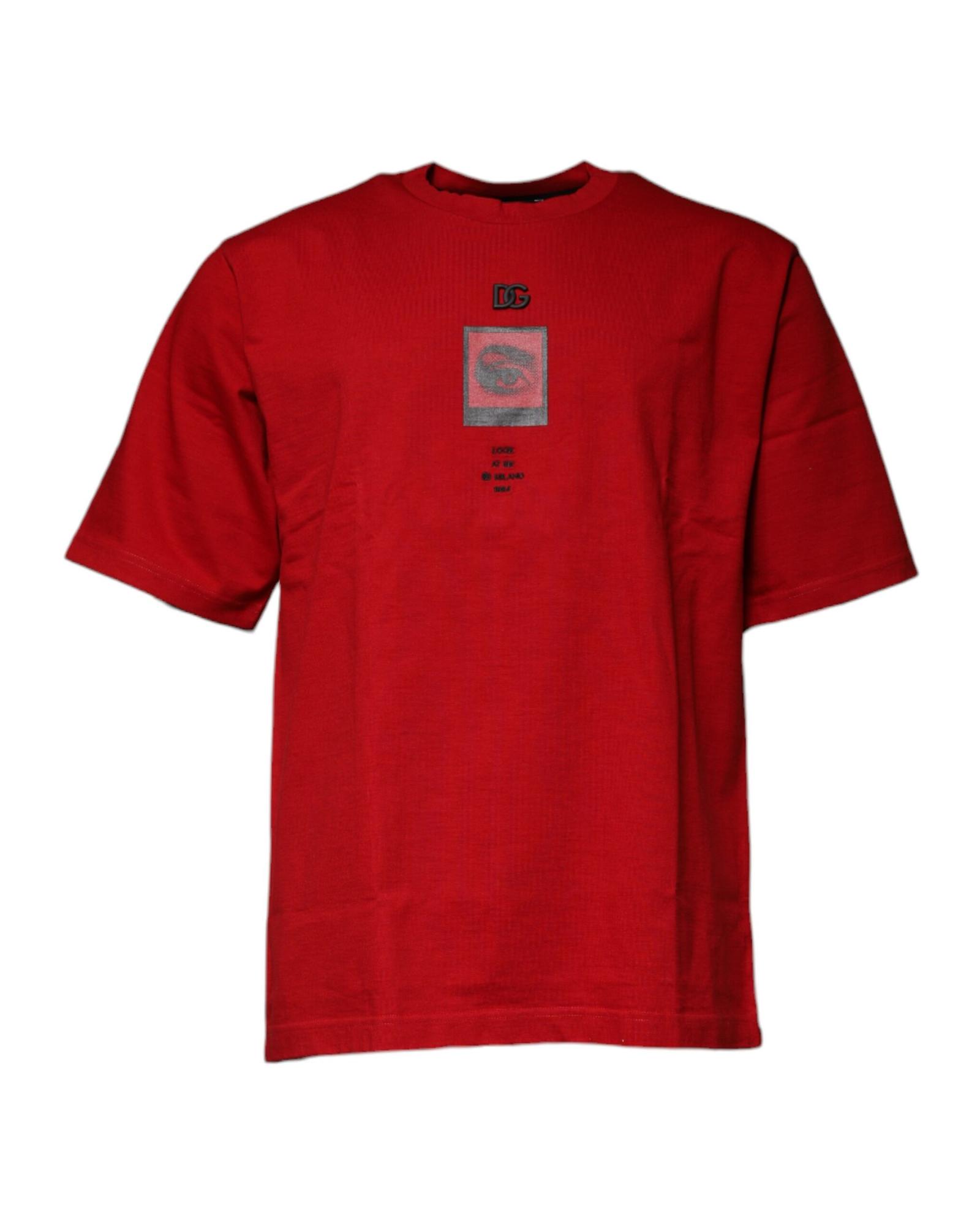 V539-TSH87472-44-202506181146-00 Dolce & Gabbana Men's Red DG Eye Cotton Crew Neck T-shirt - 44 IT - Image 1