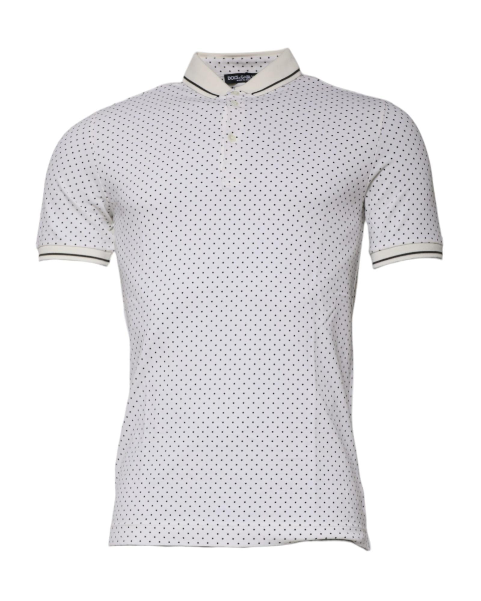 V539-TSH87720-46-202506181146-00 Dolce & Gabbana Men's White Polka Dot Cotton Collared Polo T-shirt - 46 IT - Image 1