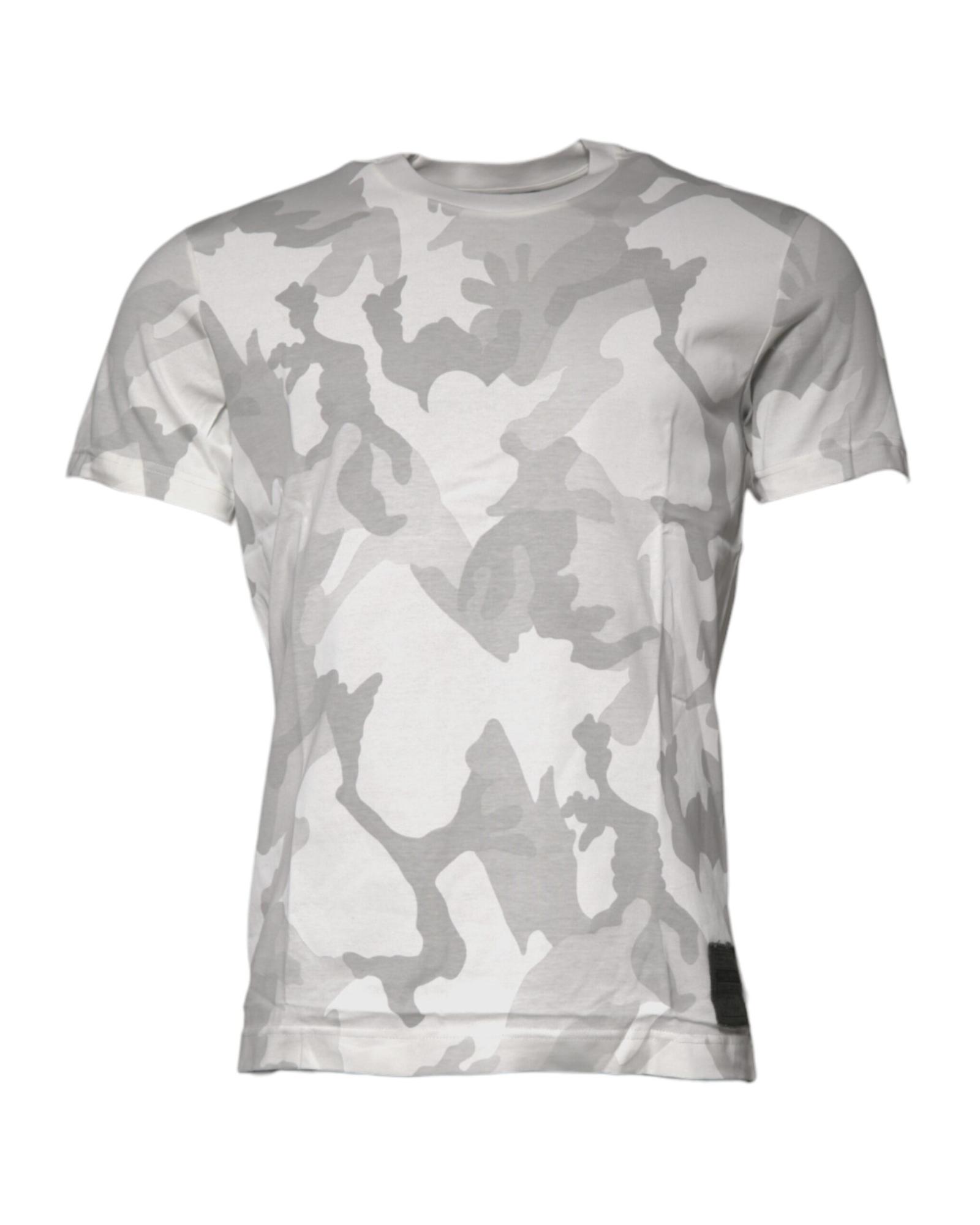 V539-TSH878503-46-202506181152-00 Dolce & Gabbana Men's White Gray Camouflage Cotton Crew Neck T-shirt - 46 IT - Image 1