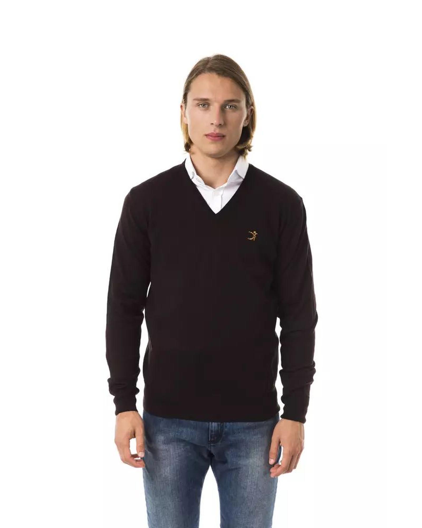 V539-UO-17055-XL-202509010805-00 Embroidered V-neck Sweater in Extrafine Wool Merinos XL Men - Image 1