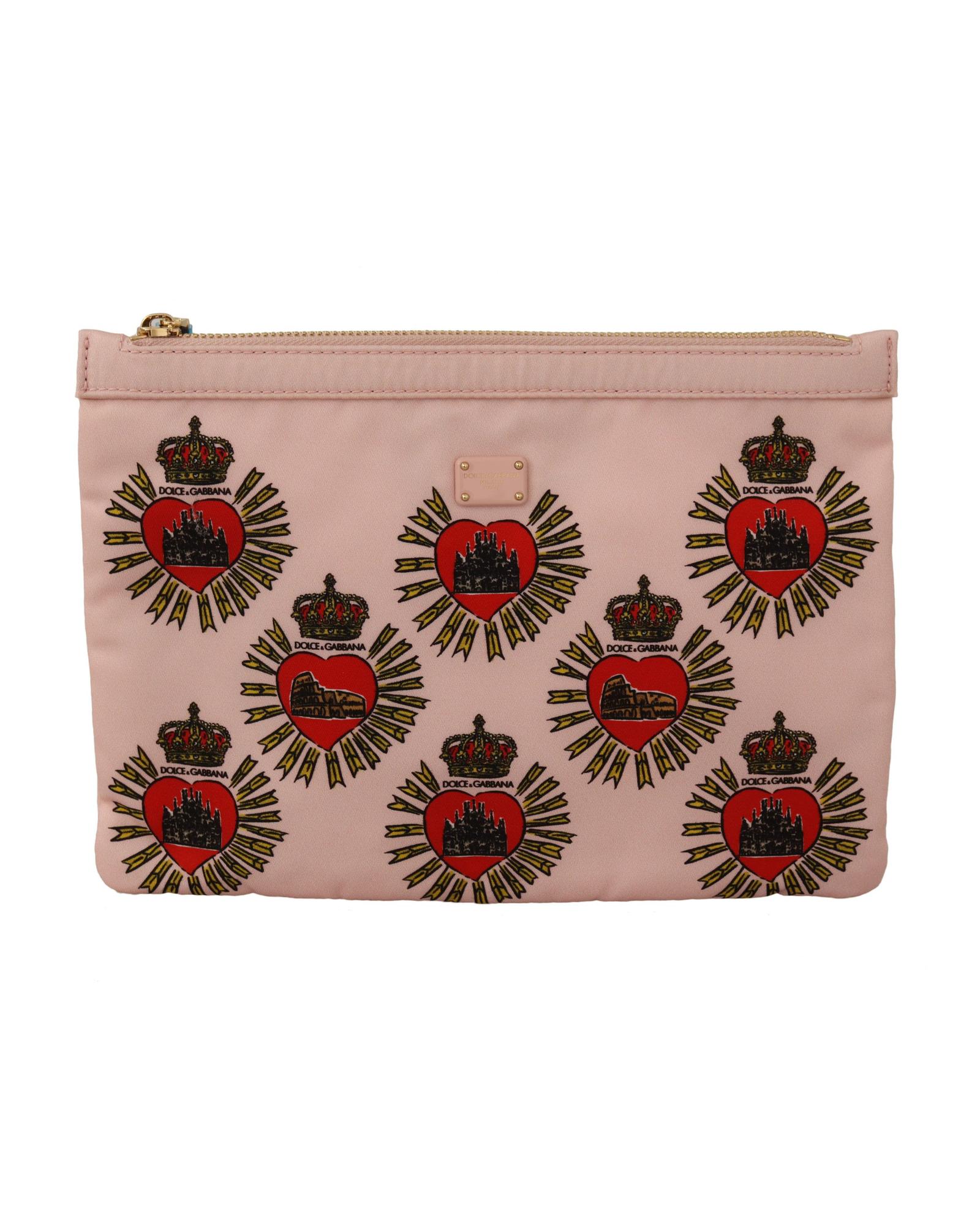 V539-VAS12892-202506181717-00 Dolce & Gabbana Women's Clutch Pink D&G Logo Devotion Heart Nylon Pouch Wallet - One Size - Image 1