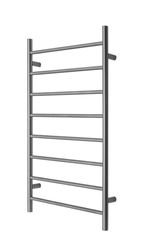 V549-10062ROUNDHEATBRUSHNICKEL-109733-00 Premium Brushed Nickel Heated Towel Rack - 8 Bars, Round Design, AU Standard, 1000x620mm Wide - Image 1