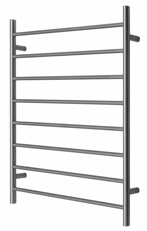 V549-10085ROUNDHEATBRUSHNICKEL-109653-00 Premium Brushed Nickel Heated Towel Rack - 8 Bars, Round Design, AU Standard, 1000x850mm Wide - Image 1