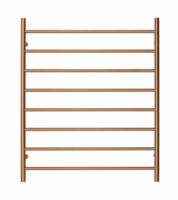 V549-10085ROUNDHEATBRUSHROSE-109628-00 Premium Brushed Rose Gold Heated Towel Rack - 8 Bars, Round Design, AU Standard, 1000x850mm Wide - Image 1