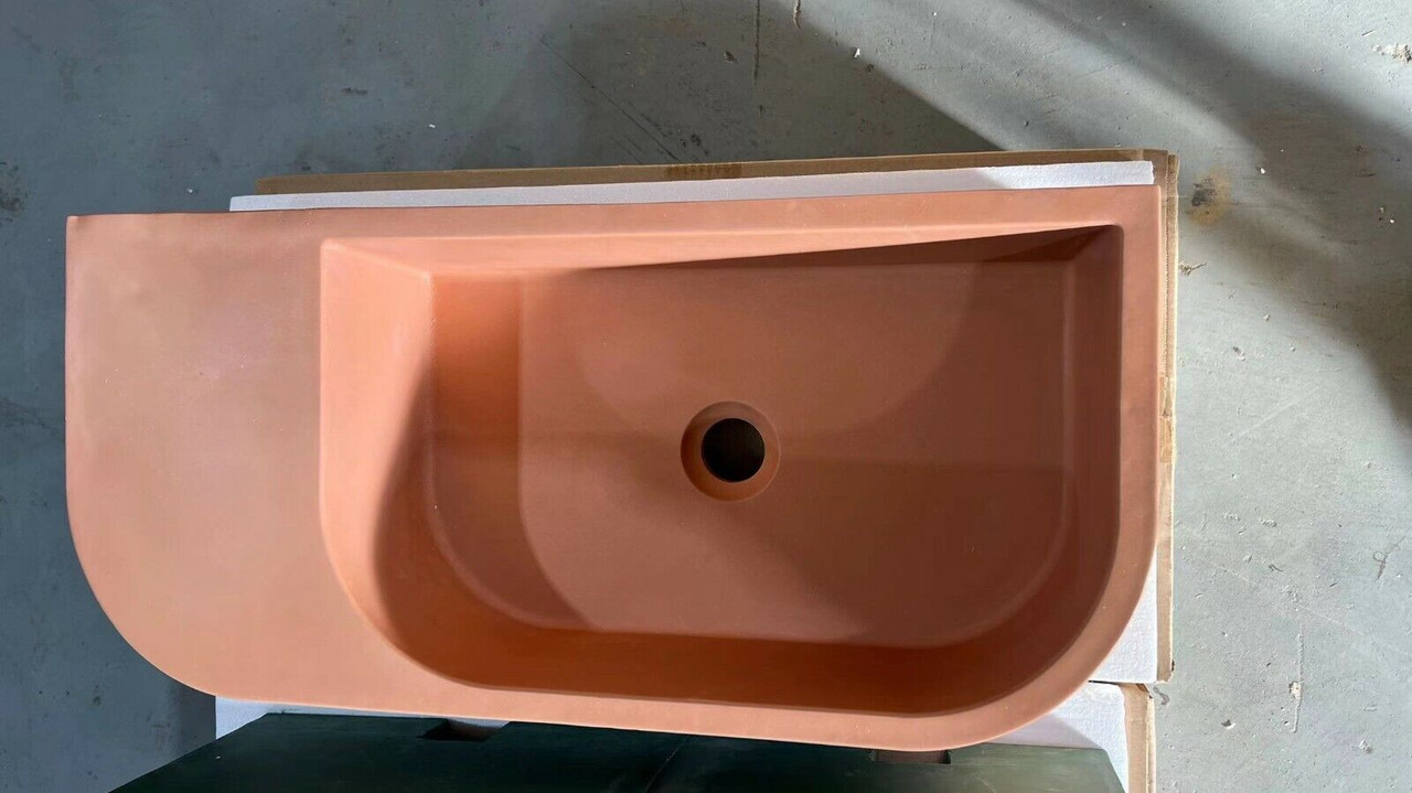 V549-6530CONCORALRED-96759-00 New Concrete Cement Wash Basin Counter Top Matte Clay Red Wall Hung Basin - Image 1