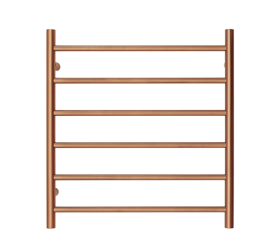 V549-6562ROUNDHEATBRUSHROSE-109771-00 Premium Brushed Rose Gold Heated Towel Rack - 6 Bars, Round Design, AU Standard, 650x620mm Wide - Image 1
