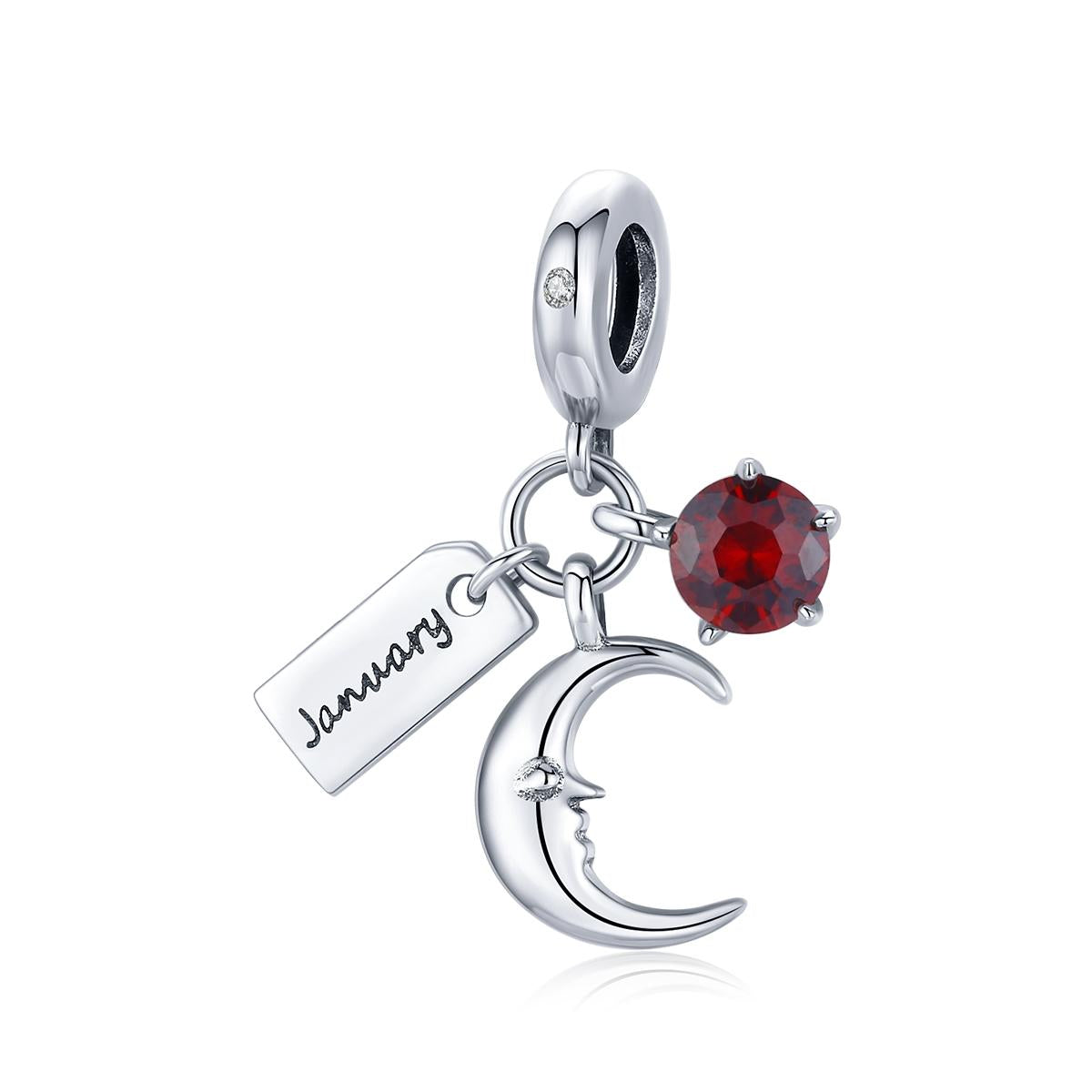 V562-0750100ADE-202504111621-00 925 Sterling Silver January Birthstone Moon Pendant For Diy Bracelets & Necklaces - Image 1
