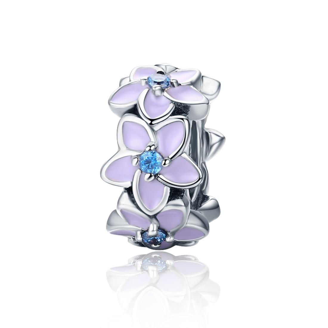 V562-10086240DBT-202504111927-00 925 Sterling Silver Purple Flower Bracelet With Diamond Beads - Image 1