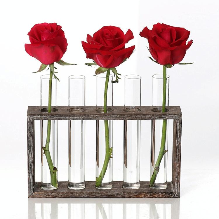 V562-1028893230DBT-202503041615-00 Minimalist Hydroponic Glass Vase with Wooden Frame for Coffee Shop Decor - Image 1