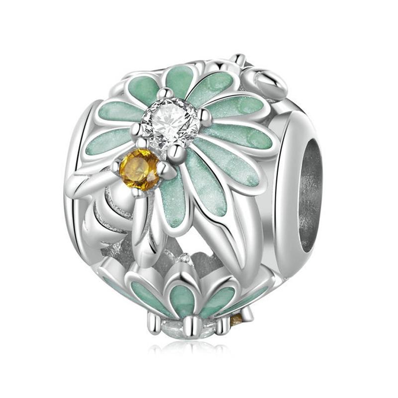 V562-1037963060DBT-202504111535-00 925 Sterling Silver Green Gradient Daisy Bee Bracelet - Image 1