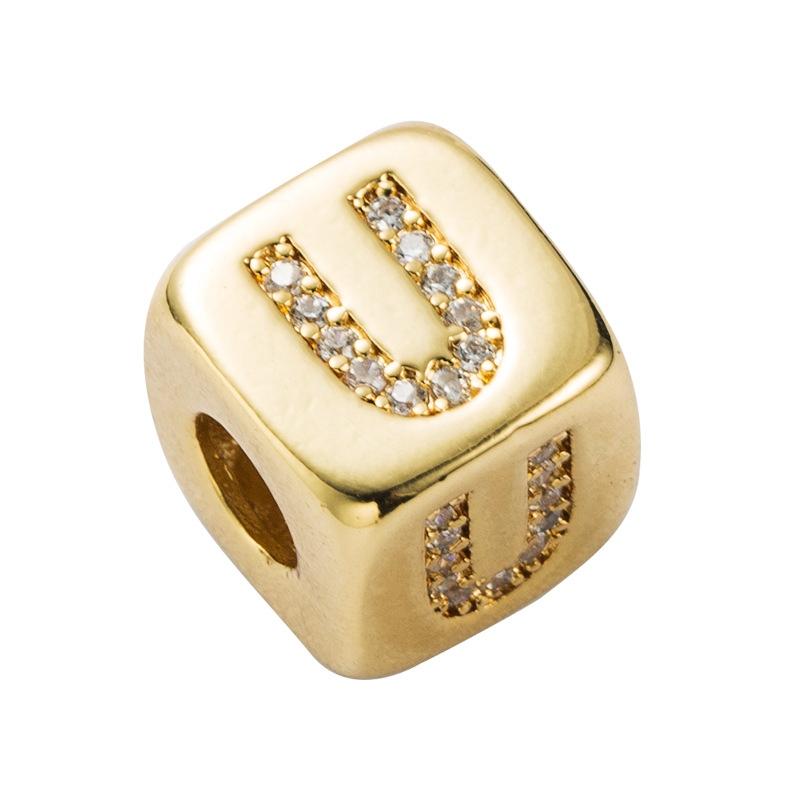 V562-1200396240DBT-202504111506-00 Brass Micro Inlaid Couple Red String Pull Diy Bracelet English Letter Beads Style - U - Image 1