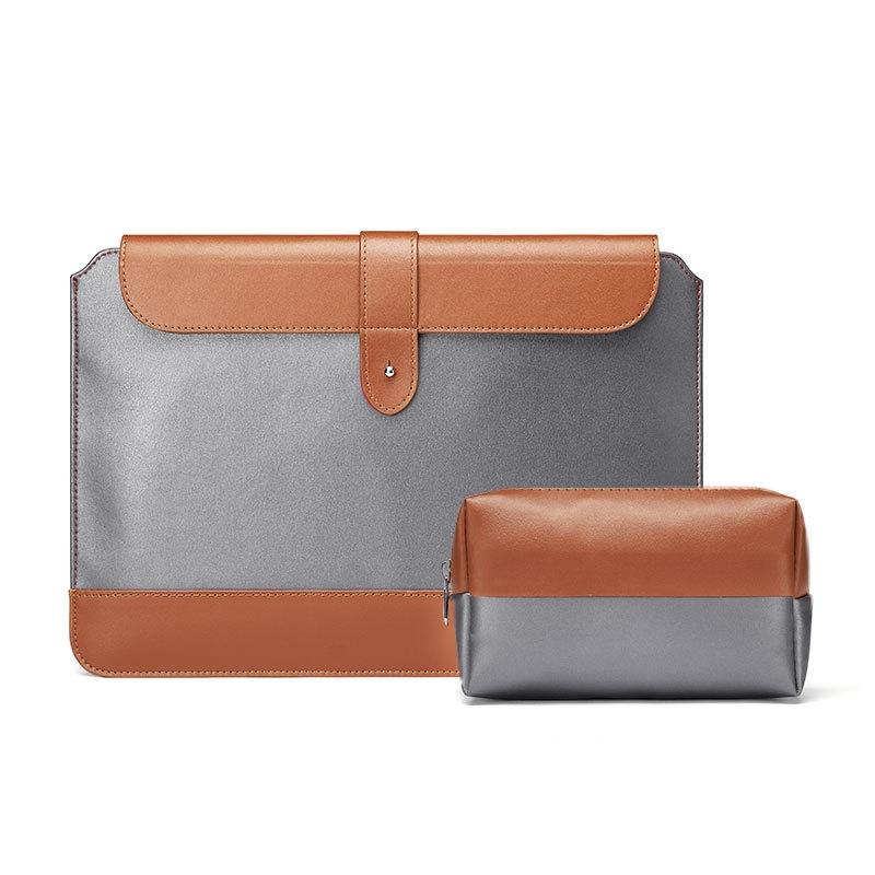 V562-1258455750DBT-202504251715-00 14-15.4 Inch Horizontal Microfiber Notebook Liner & Power Bag - Gray & Brown - Image 1