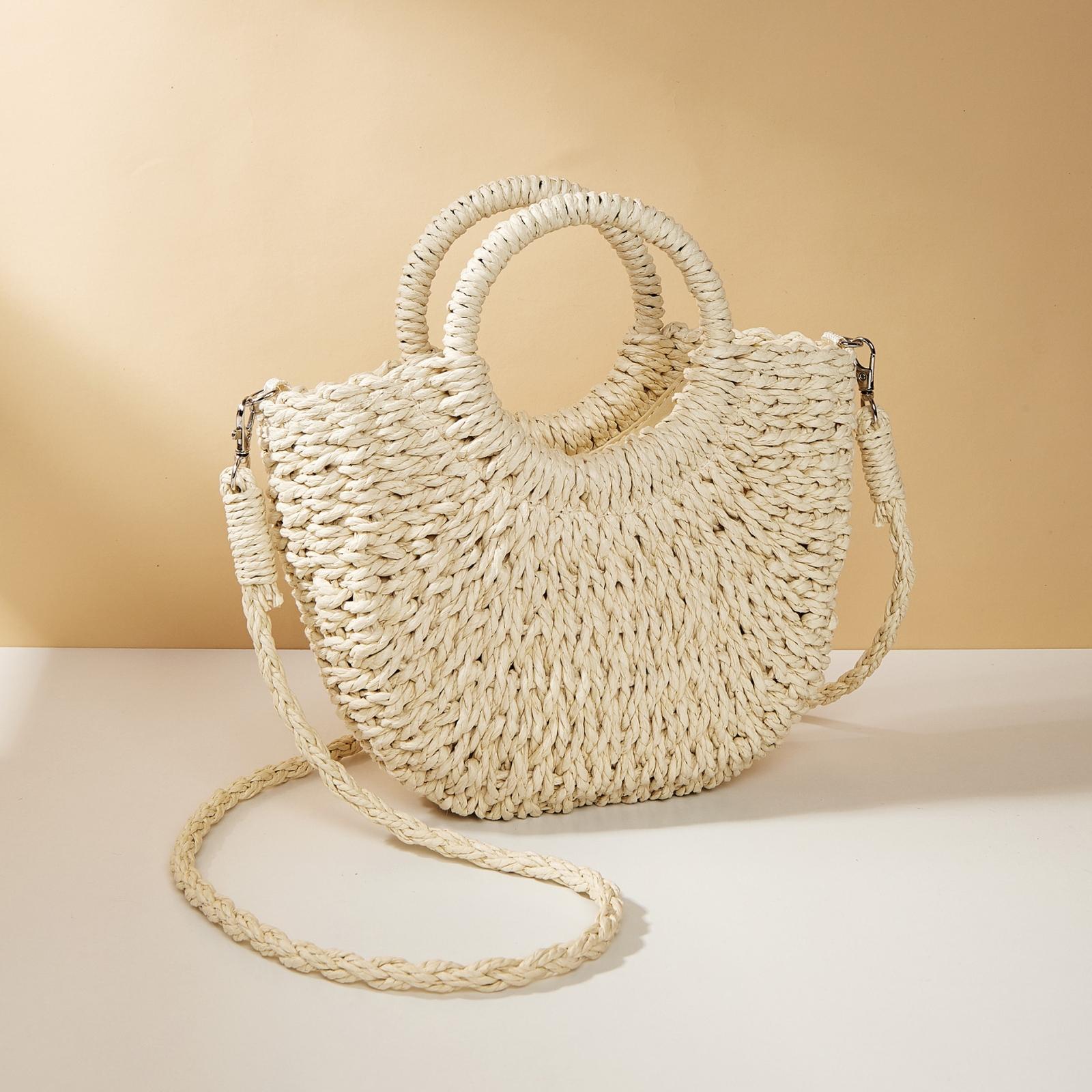 V562-2010154060DBT-202505191641-00 Beige Half Moon Straw Tote Woven Beach Bag - Beige - Image 1